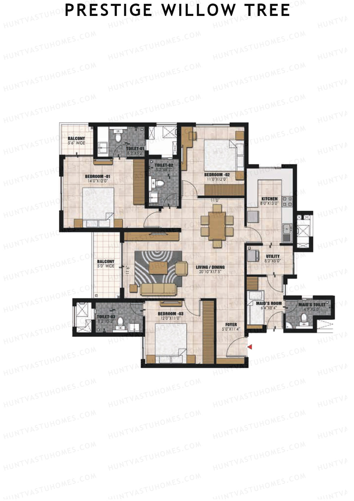 Prestige Willow Tree Tower 3 Unit 6 (Type F) Floor Plan