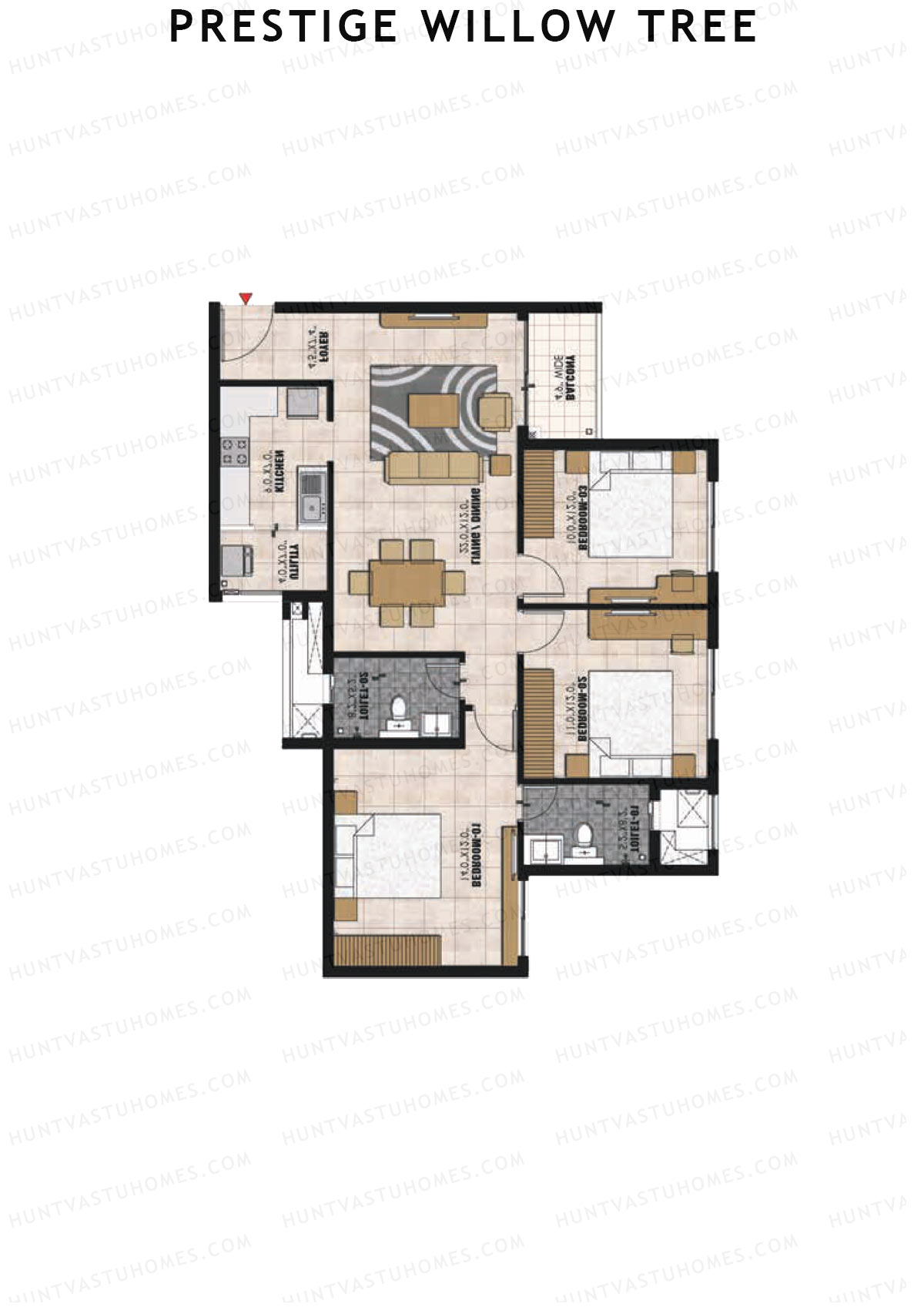 Prestige Willow Tree Tower 3 Unit 8 (Type D) Floor Plan