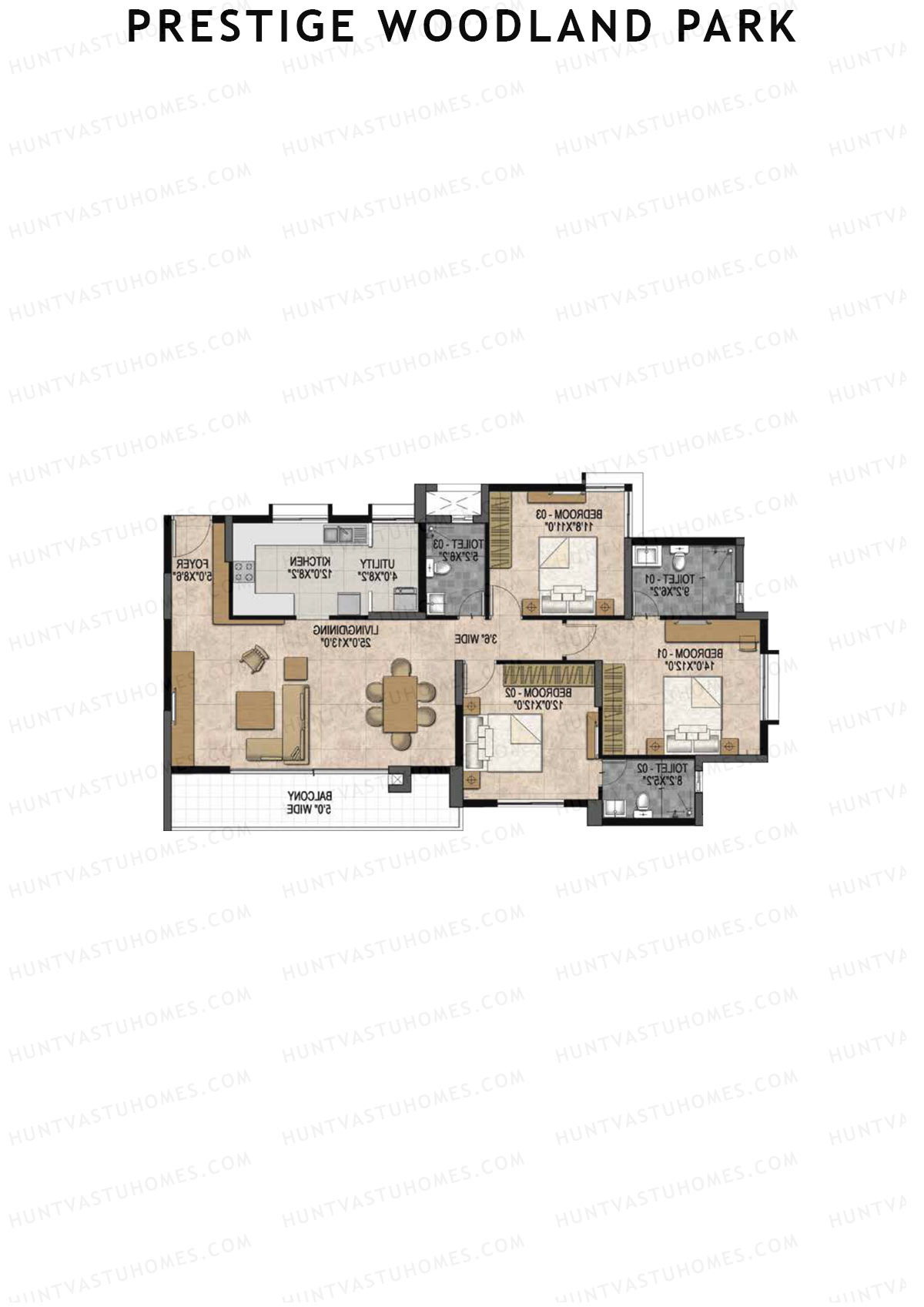 Prestige Woodland Park Tower 1 Unit 1 (Type D2) Floor Plan