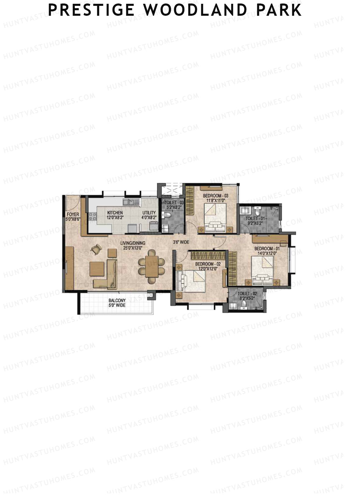 Prestige Woodland Park Tower 1 Unit 1 (Type D) Floor Plan