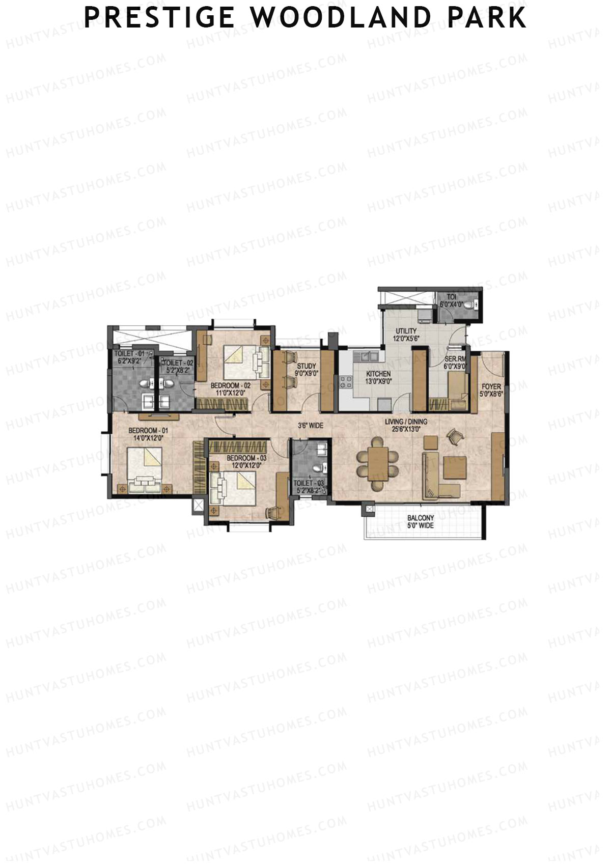 Prestige Woodland Park Tower 1 Unit 2 (Type E) Floor Plan