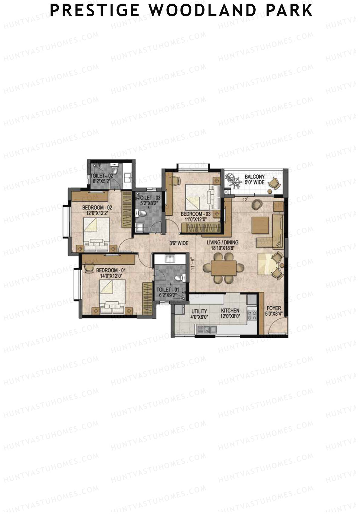 Prestige Woodland Park Tower 1 Unit 3 (Type C) Floor Plan