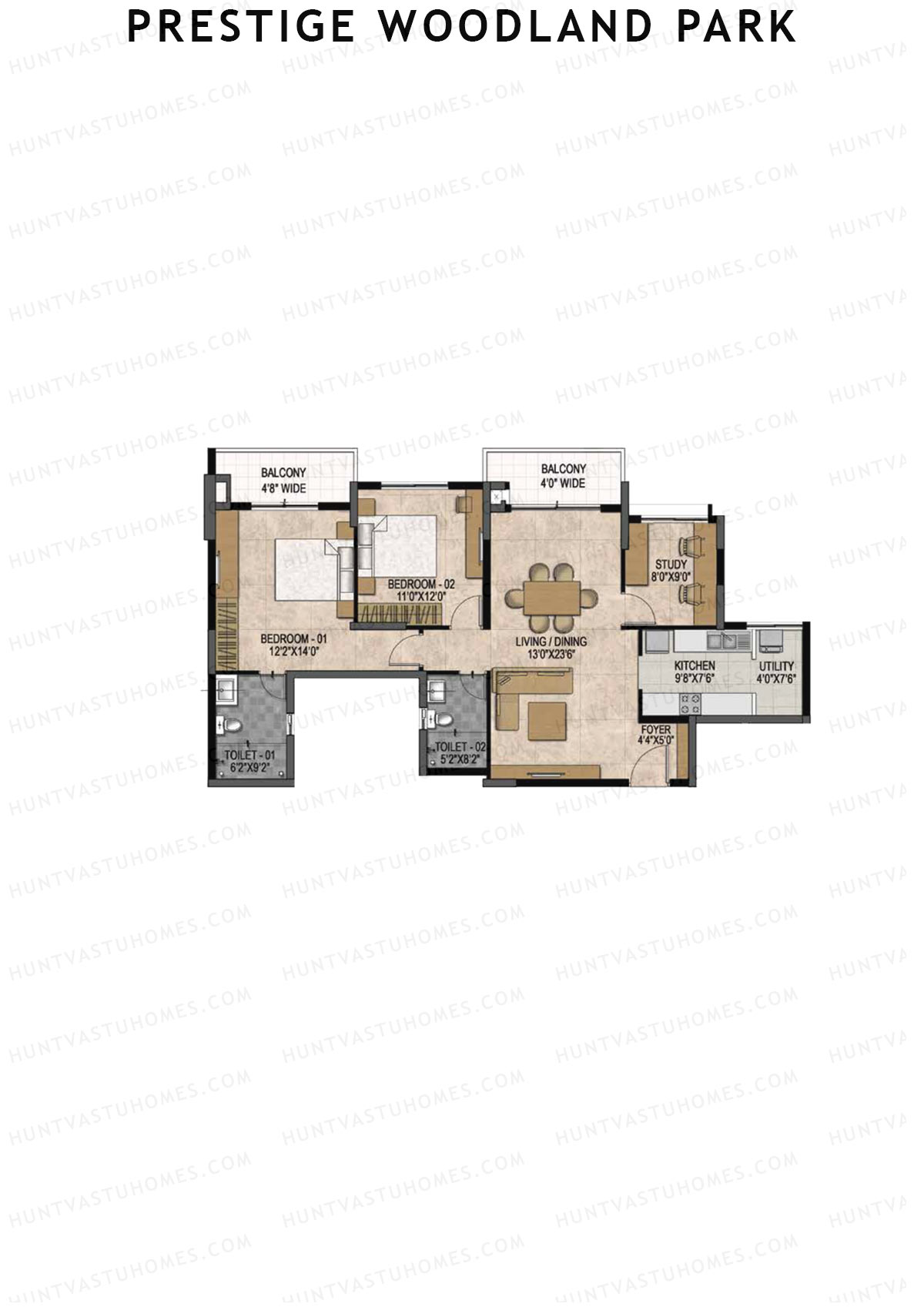 Prestige Woodland Park Tower 1 Unit 4 (Type A1) Floor Plan