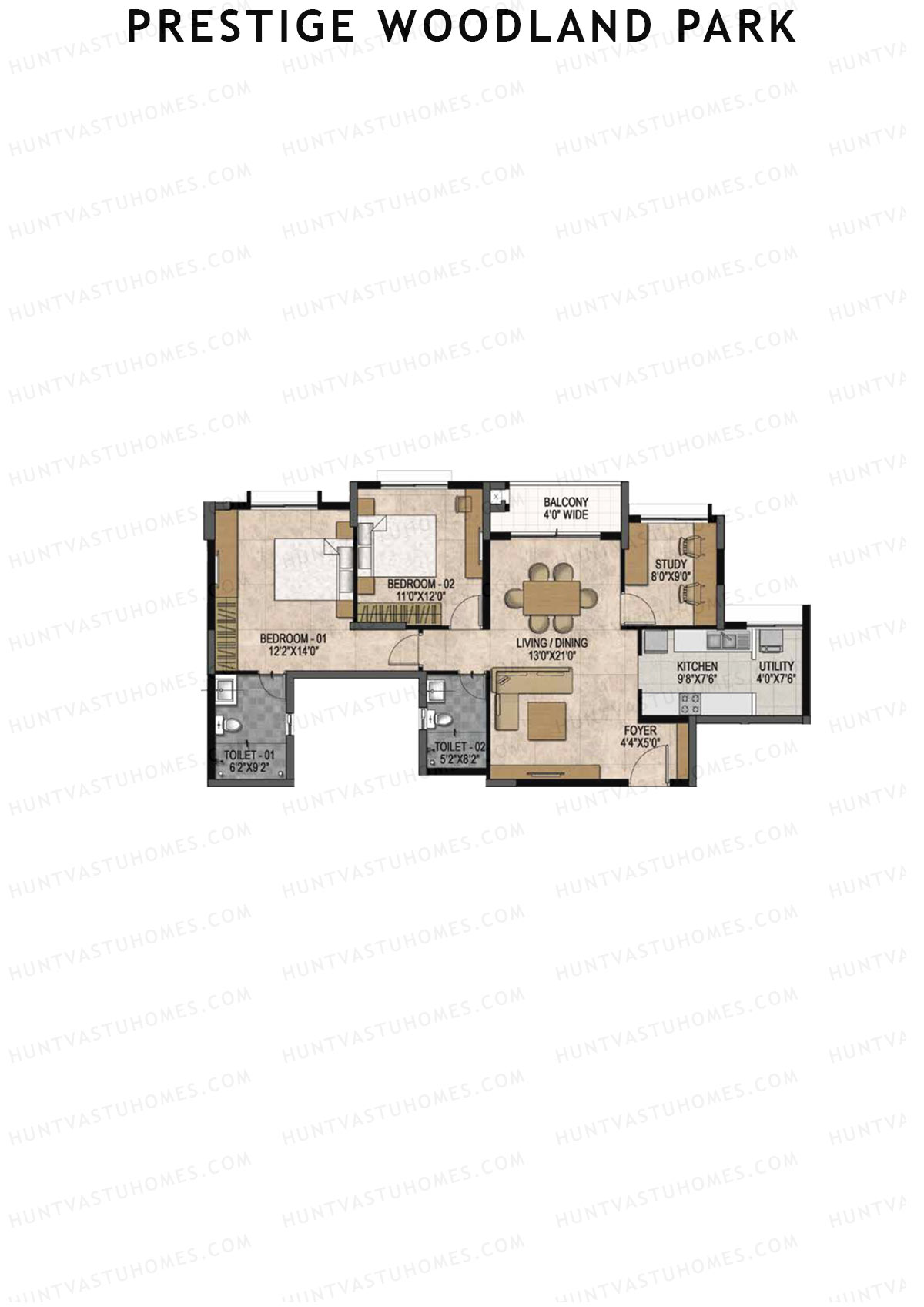 Prestige Woodland Park Tower 1 Unit 4 (Type A) Floor Plan