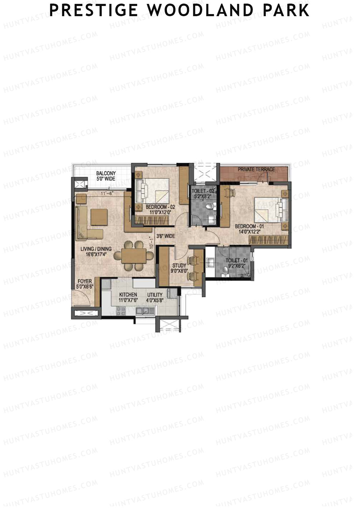 Prestige Woodland Park Tower 1 Unit 5 (Type B1) Floor Plan