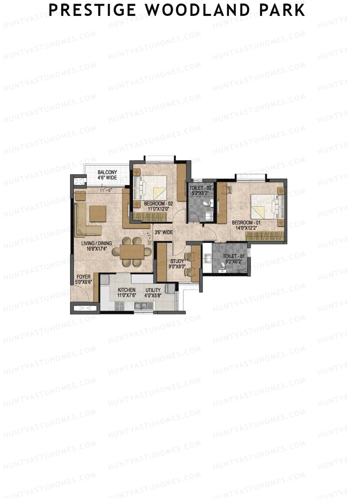 Prestige Woodland Park Tower 1 Unit 5 (Type B) Floor Plan