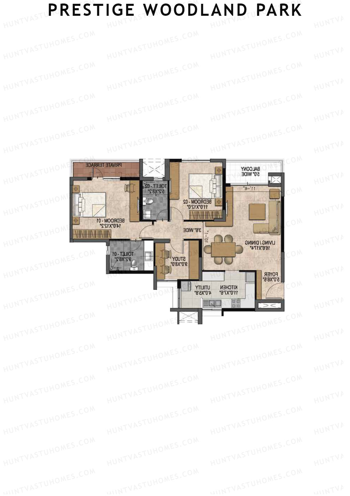 Prestige Woodland Park Tower 2 Unit 1 (Type B1) Floor Plan