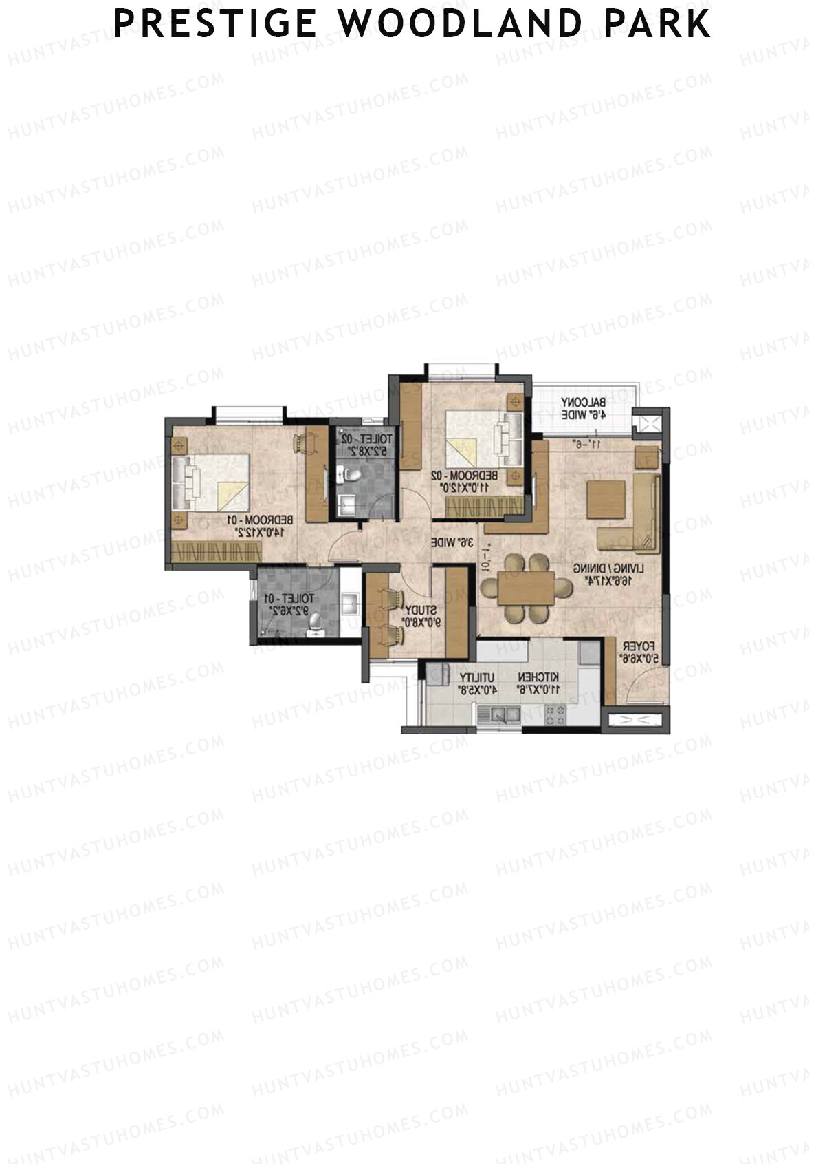 Prestige Woodland Park Tower 2 Unit 1 (Type B) Floor Plan