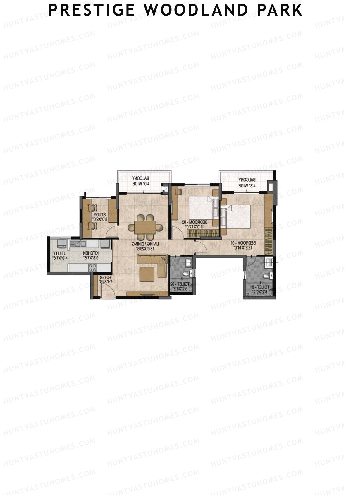 Prestige Woodland Park Tower 2 Unit 2 (Type A1) Floor Plan