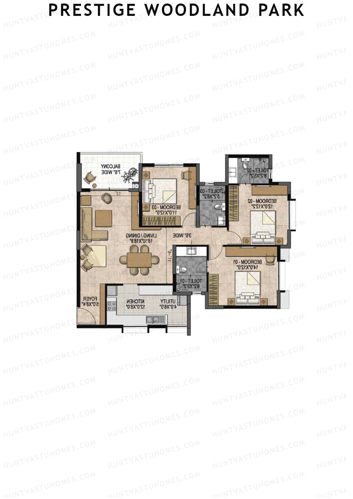 Prestige Woodland Park Tower 2 Unit 3 (Type C3) Floor Plan