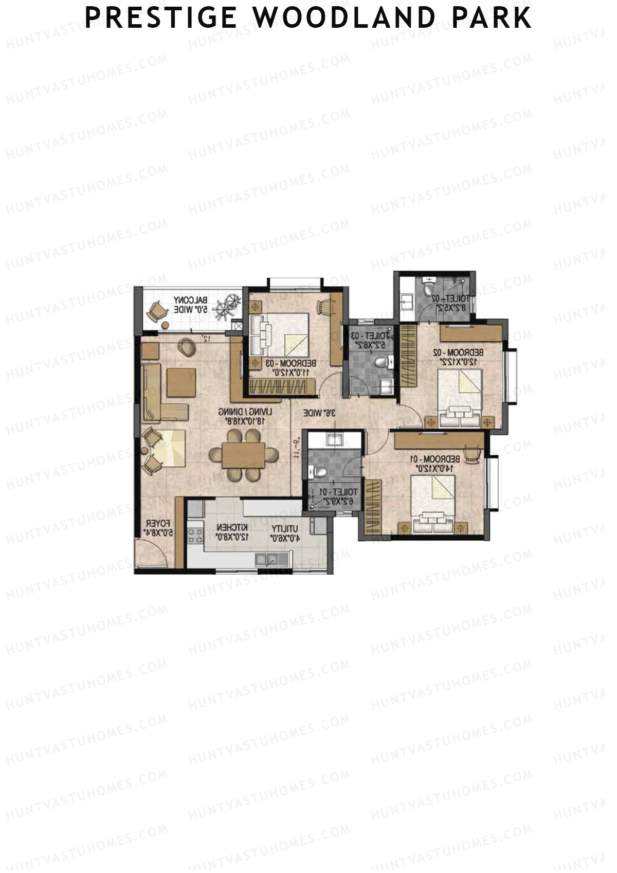 Prestige Woodland Park Tower 2 Unit 3 (Type C) Floor Plan