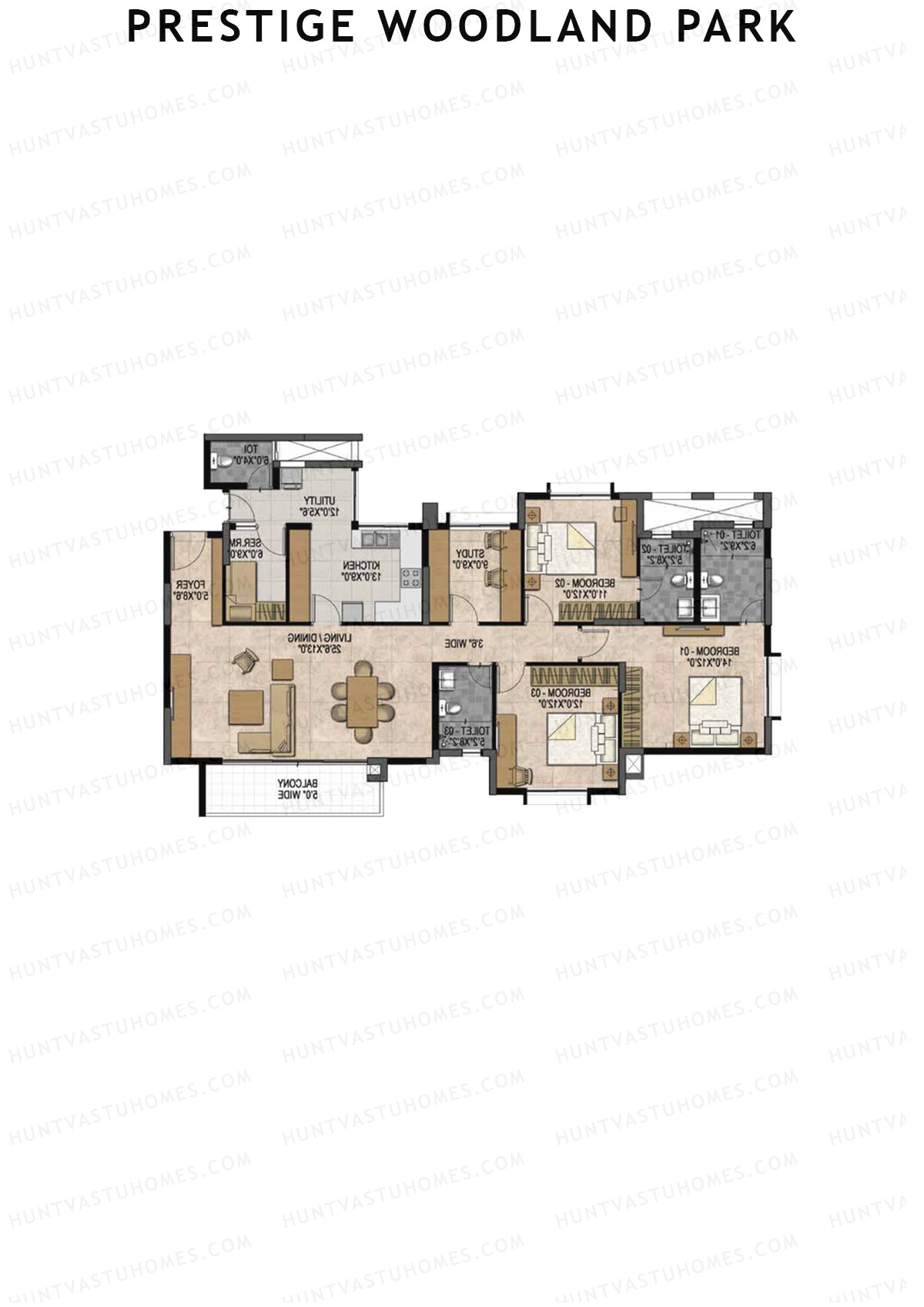 Prestige Woodland Park Tower 2 Unit 4 (Type E) Floor Plan