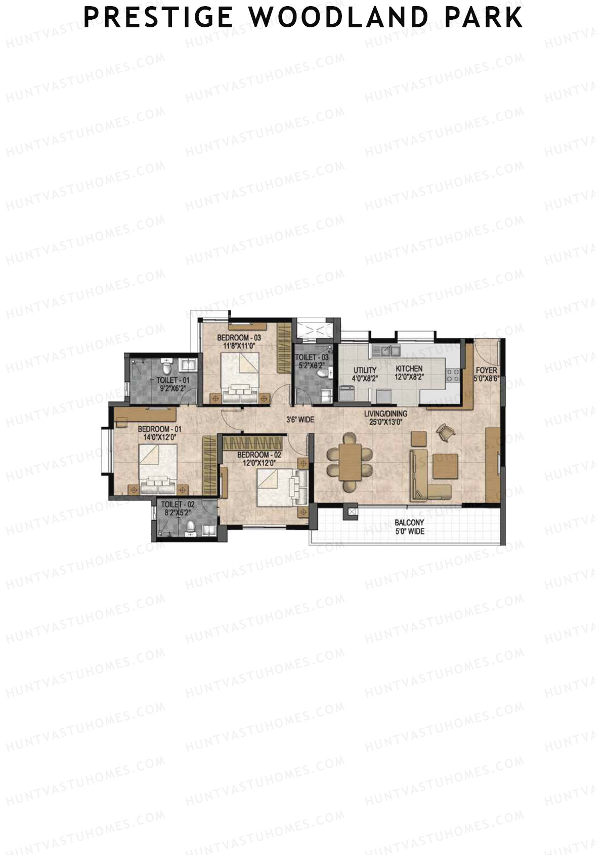 Prestige Woodland Park Tower 2 Unit 5 (Type D2) Floor Plan
