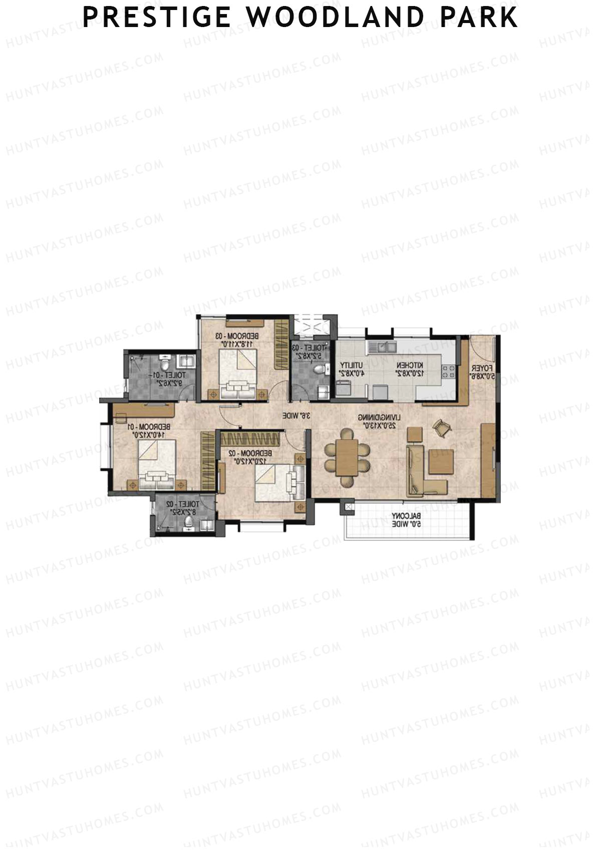 Prestige Woodland Park Tower 2 Unit 5 (Type D) Floor Plan