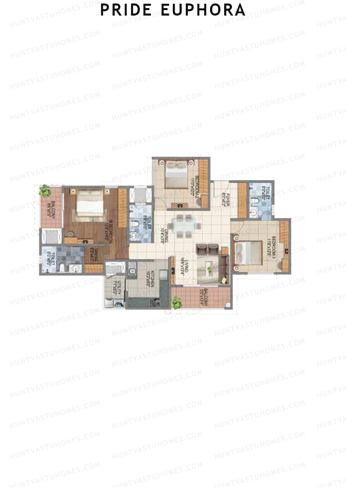Pride Euphora Tower B Unit 3 Floor Plan
