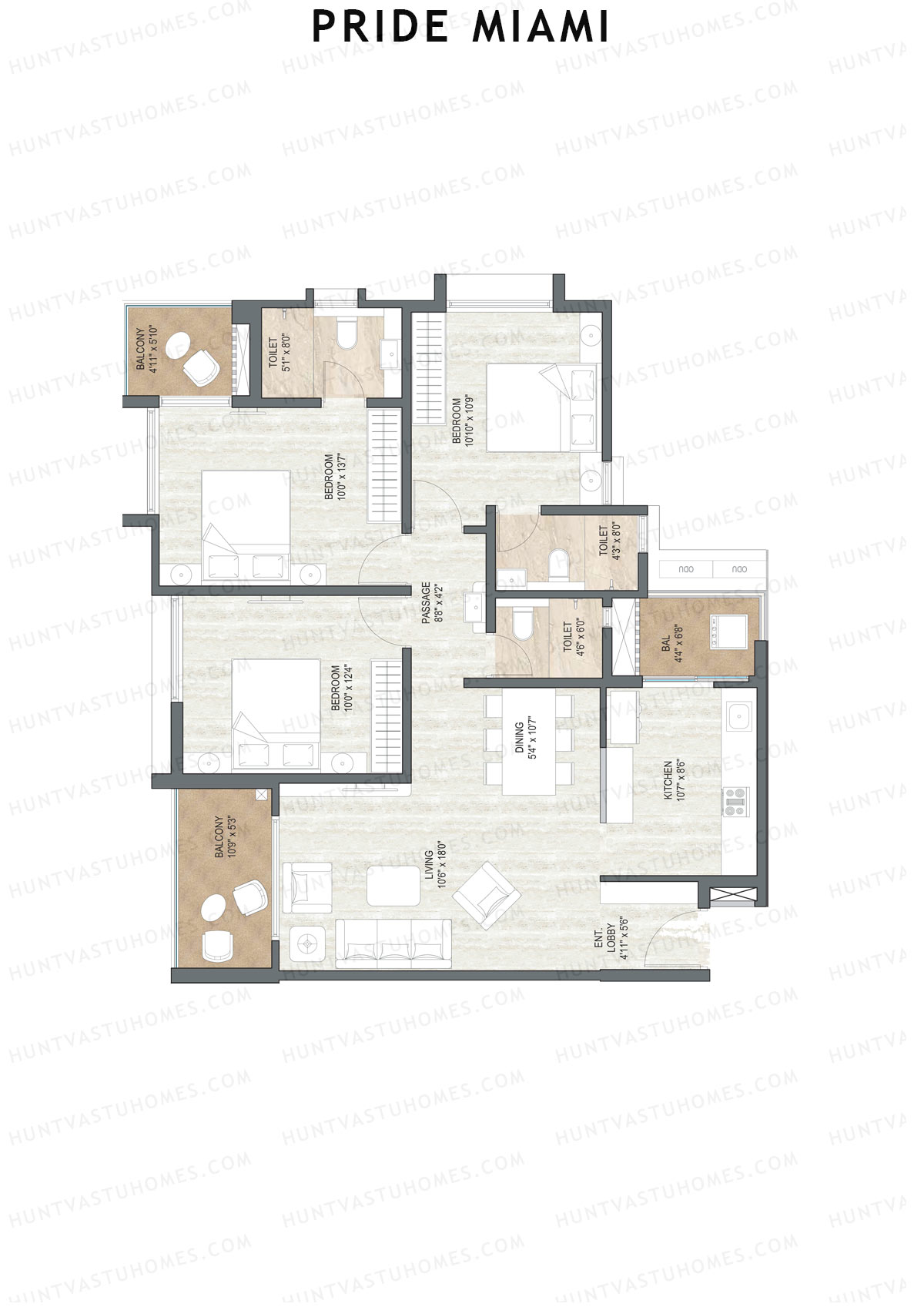Pride Miami Tower A1 Unit 3 Floor Plan