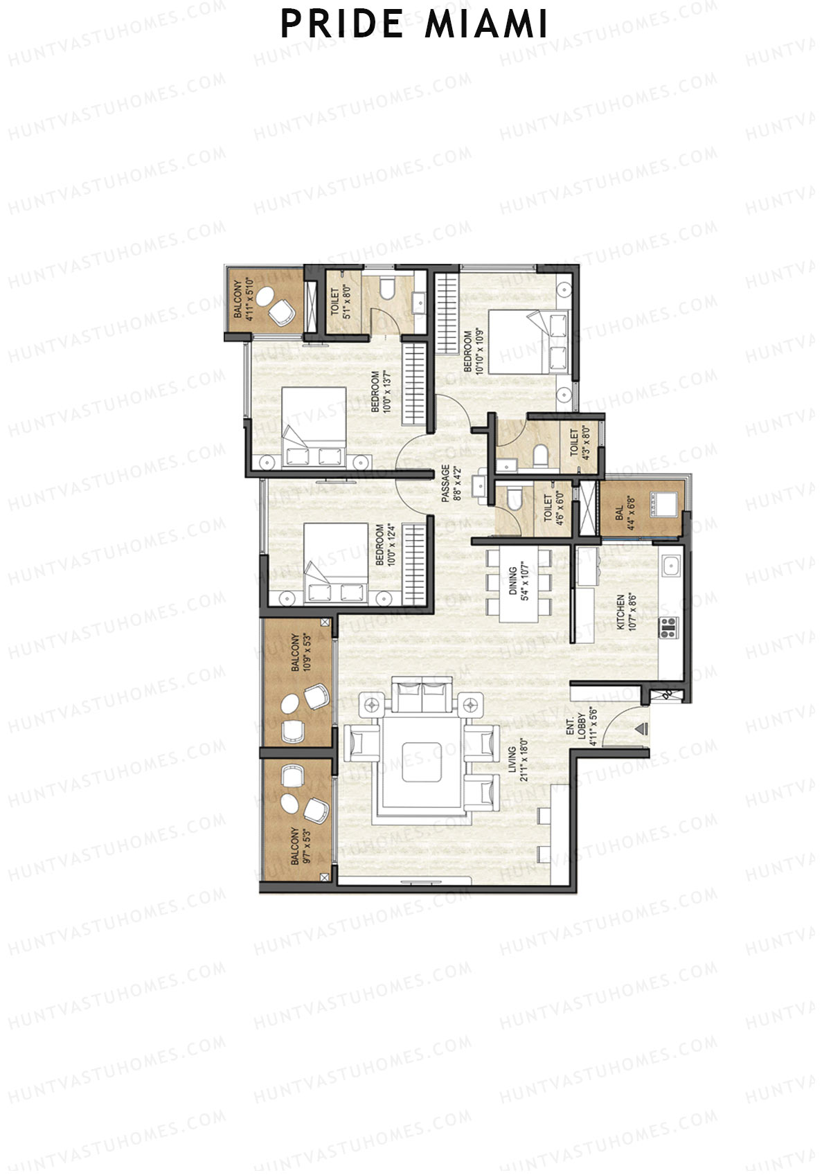 Pride Miami Tower A1 Unit 3 Floor Plan