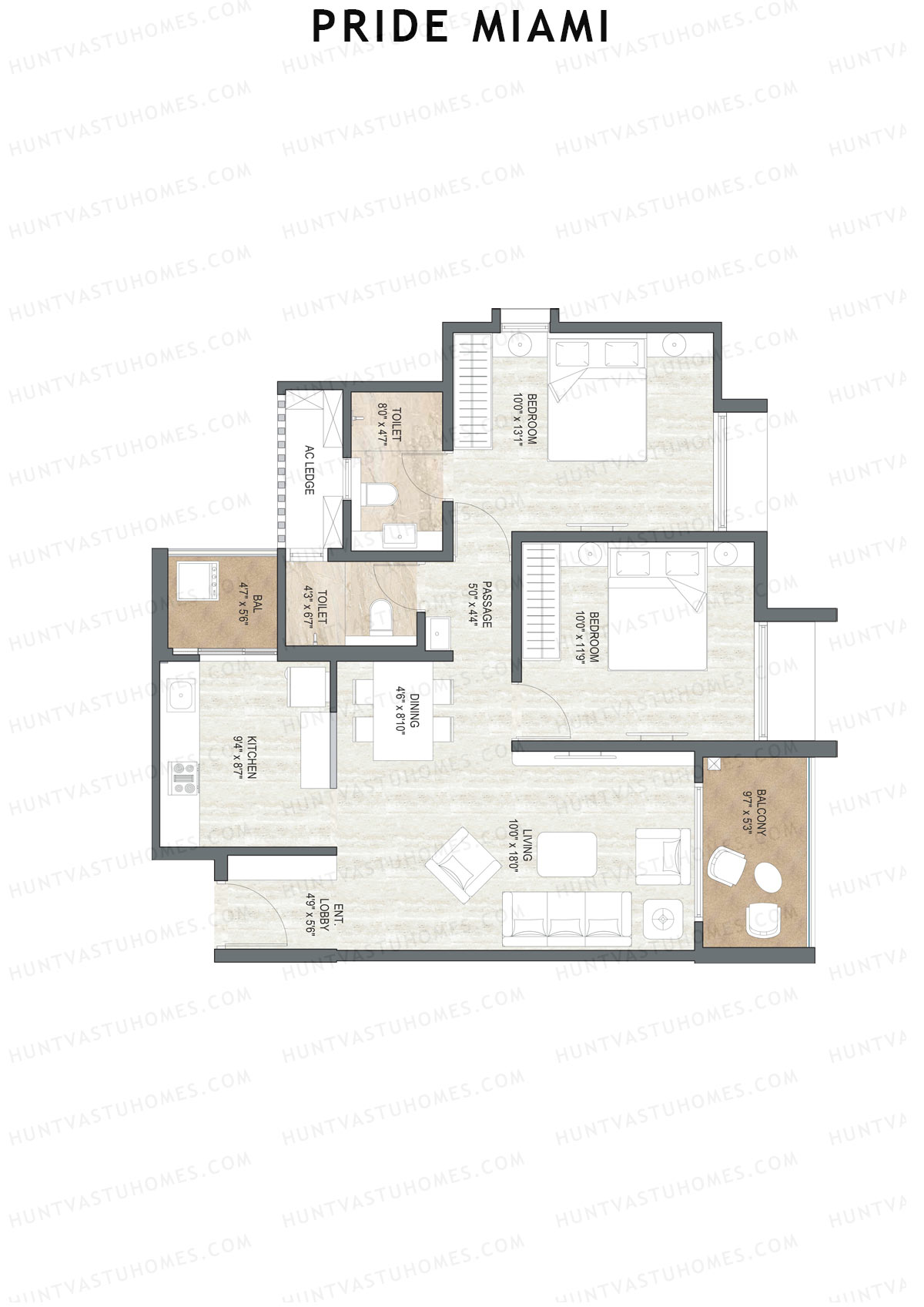 Pride Miami Tower A3 Unit 2 Floor Plan