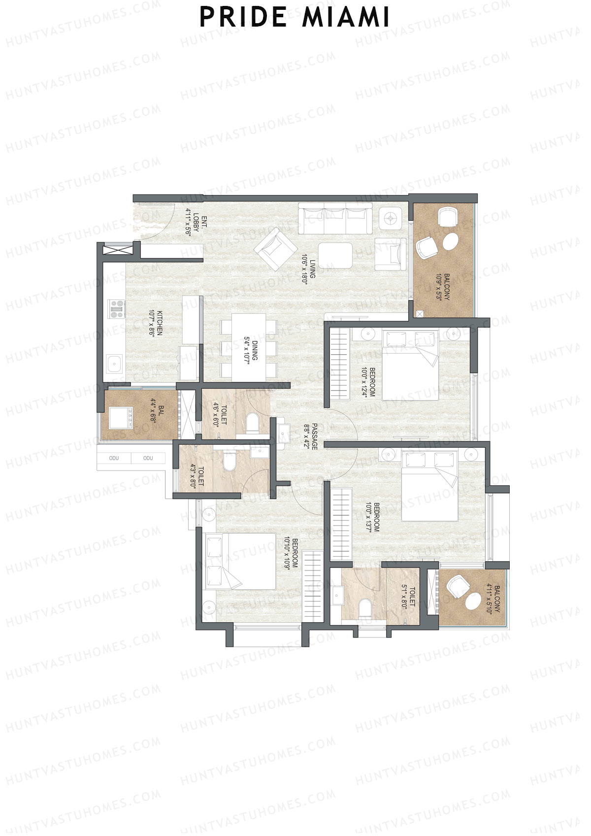 Pride Miami Tower A3 Unit 3 Floor Plan
