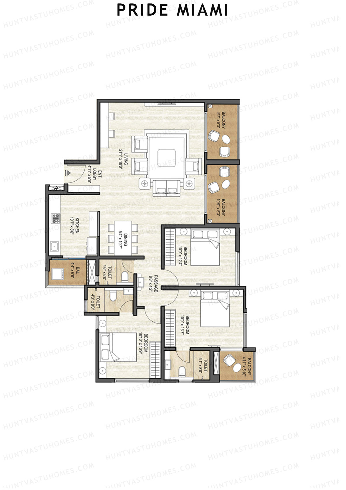 Pride Miami Tower A3 Unit 3 Floor Plan