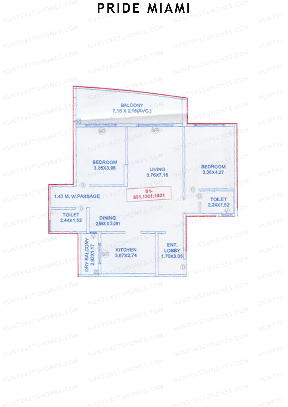 Pride Miami Tower B1 Unit 1 Floor Plan