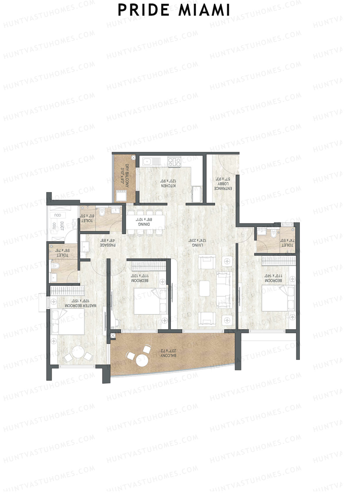 Pride Miami Tower B1 Unit 3 Floor Plan