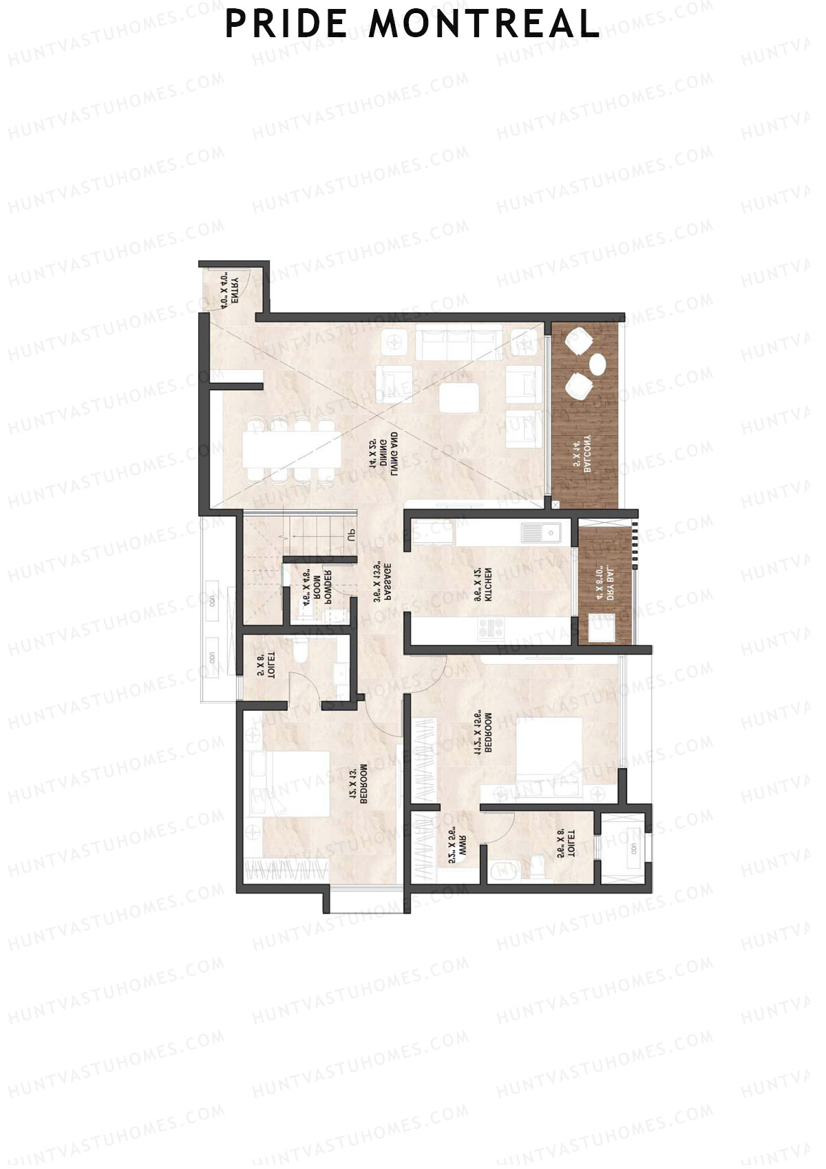 Pride Montreal Tower B Unit 1 (Duplex ) Floor Plan