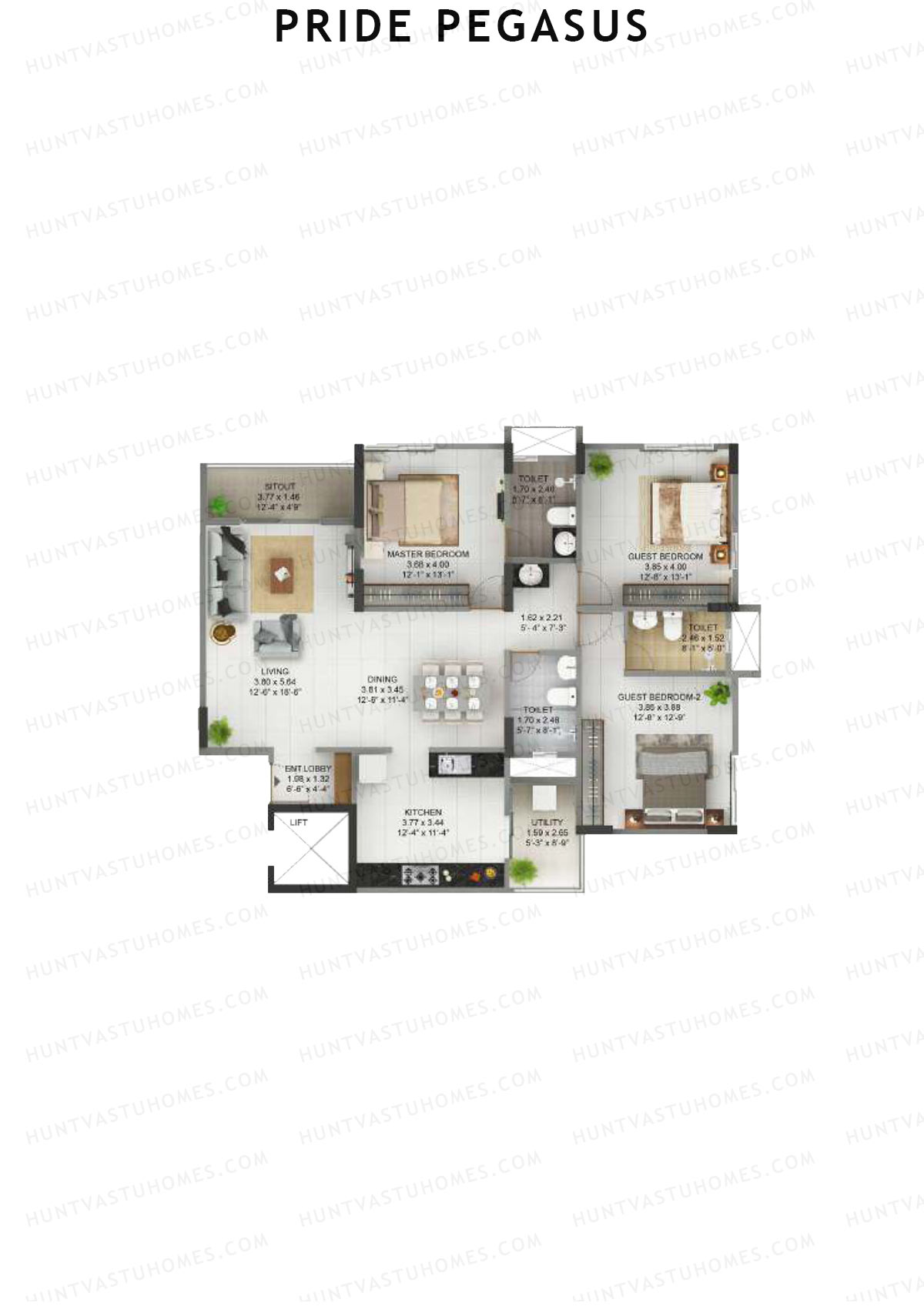 Pride Pegasus Block 1 Wing B Unit 6 Floor Plan
