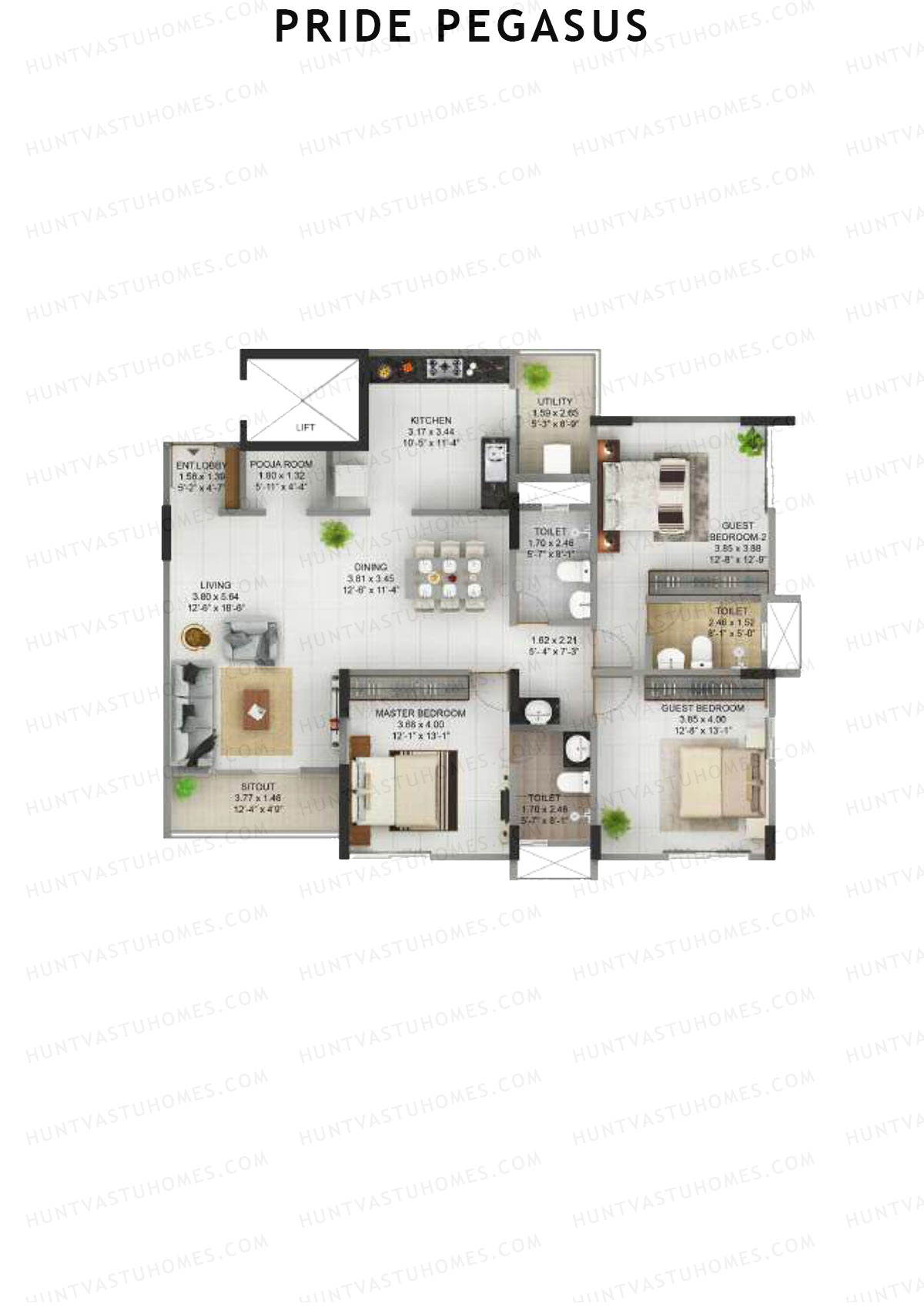 Pride Pegasus Block 1 Wing B Unit 7 Floor Plan