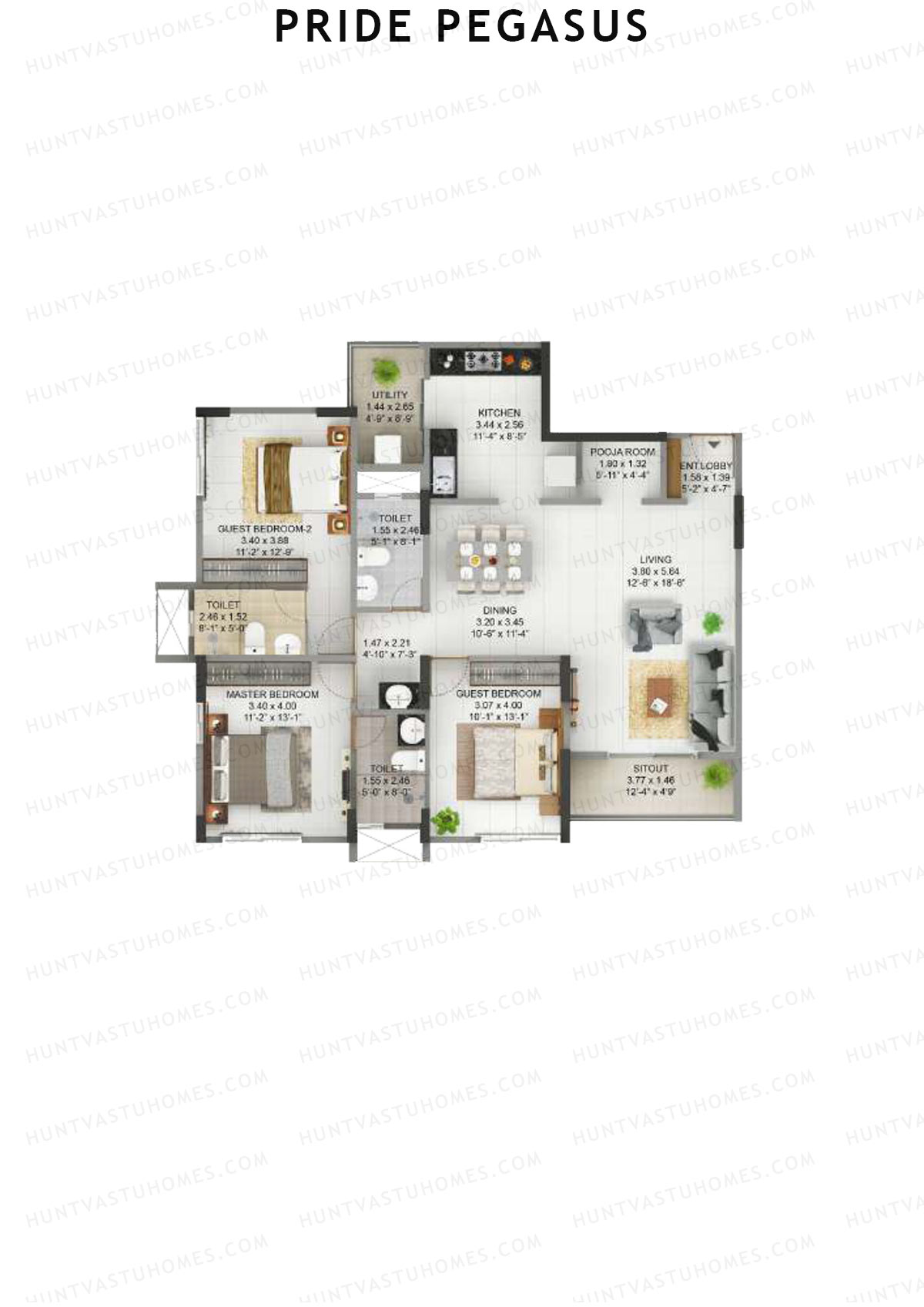 Pride Pegasus Block 2 Wing C Unit 2 Floor Plan