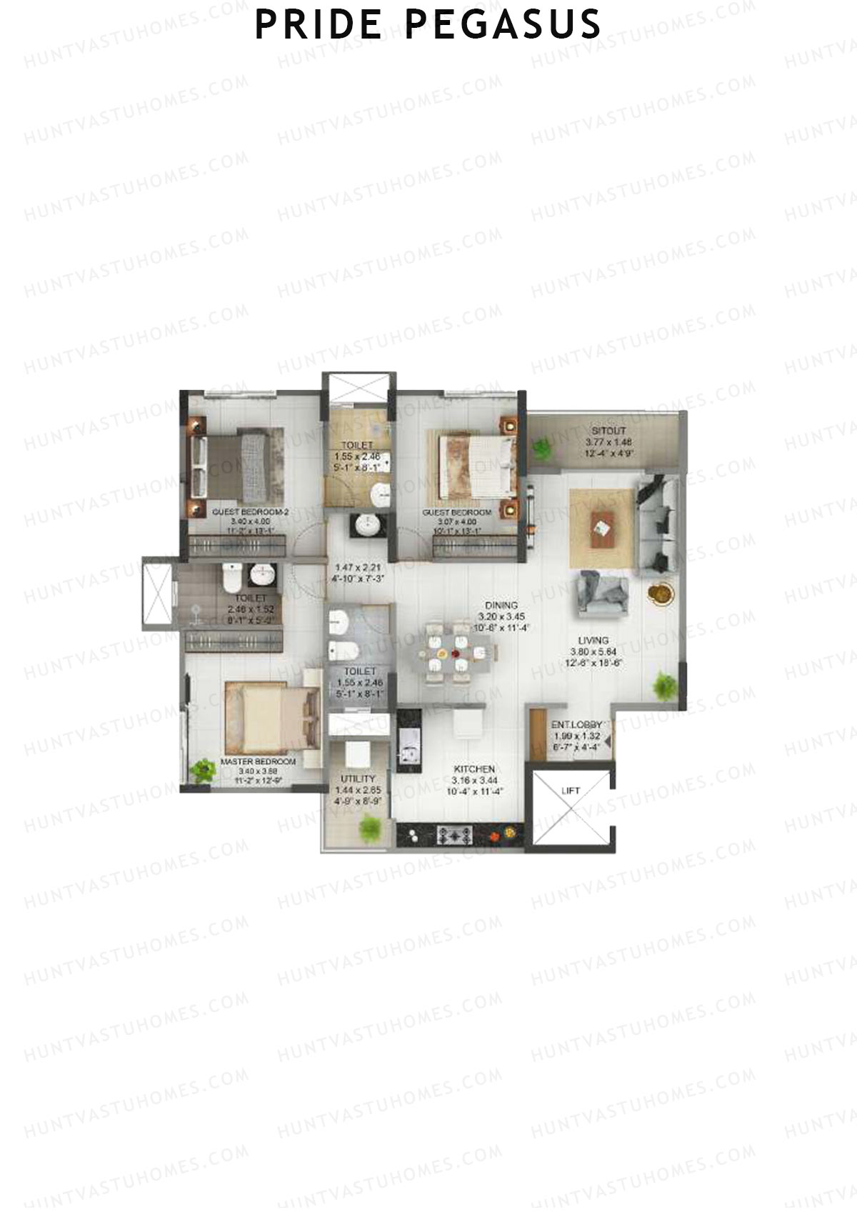 Pride Pegasus Block 2 Wing C Unit 3 Floor Plan