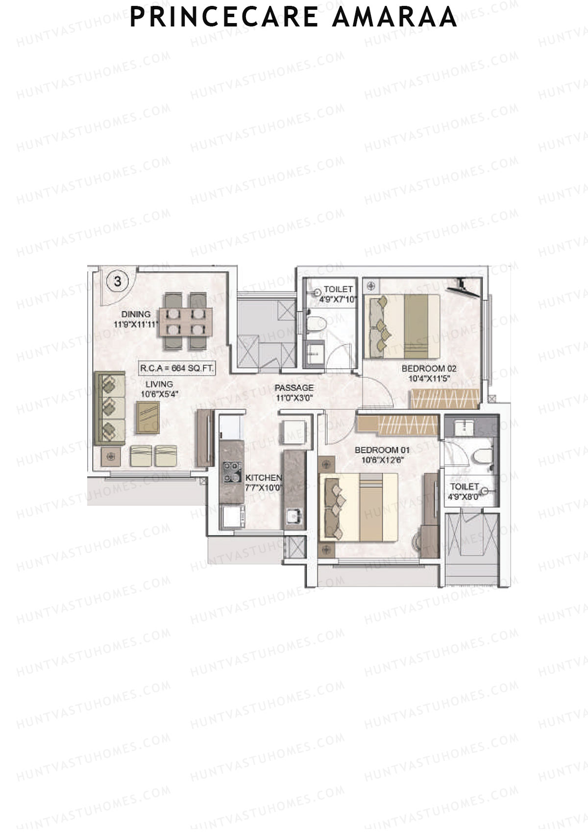 PrinceCare Amaraa Tower A Unit 3 Floor Plan