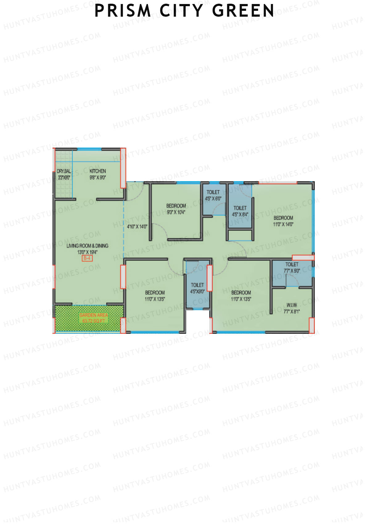 Prism City Green Wing B Unit 4 Floor Plan