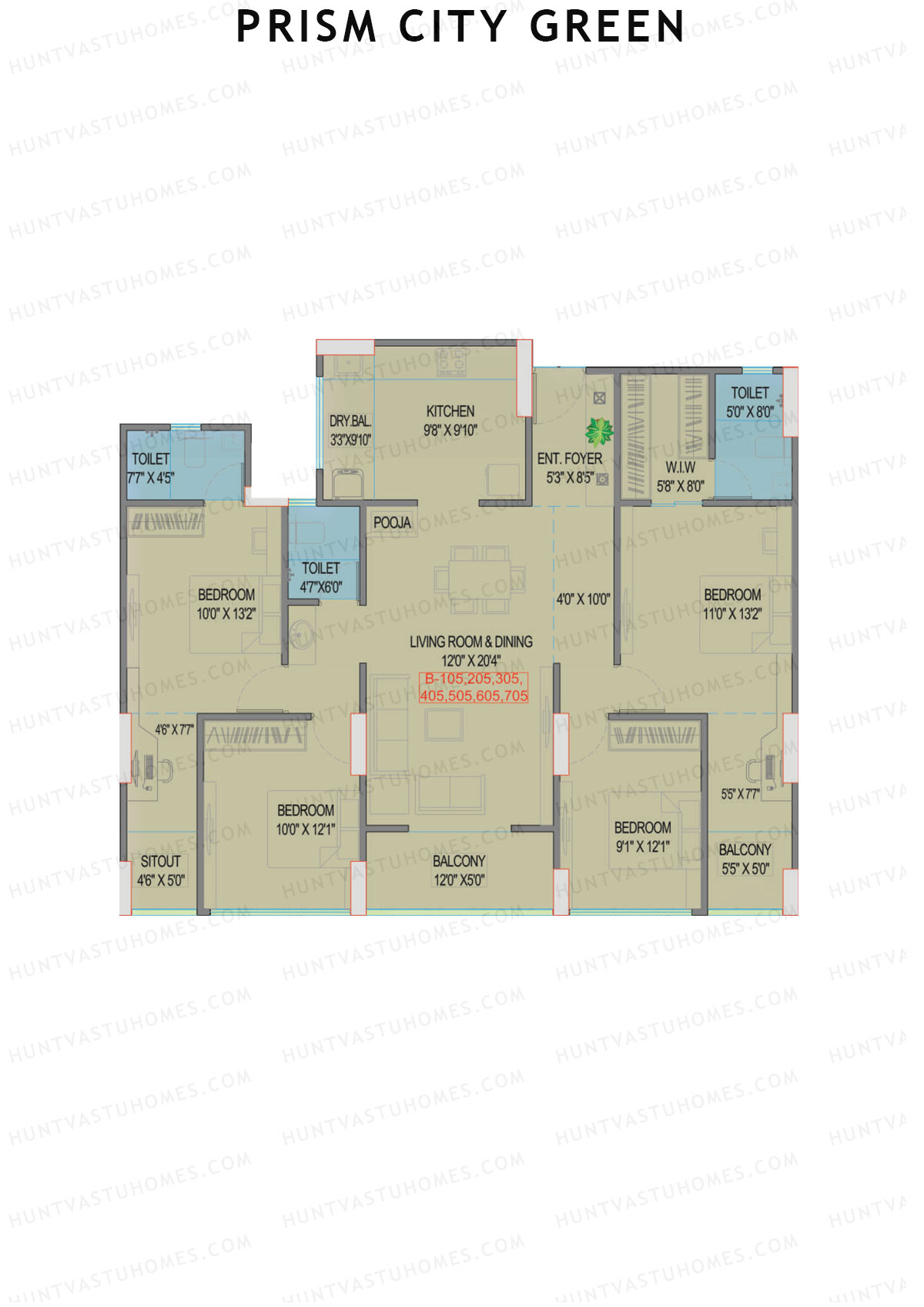 Prism City Green Wing B Unit 5 Floor Plan