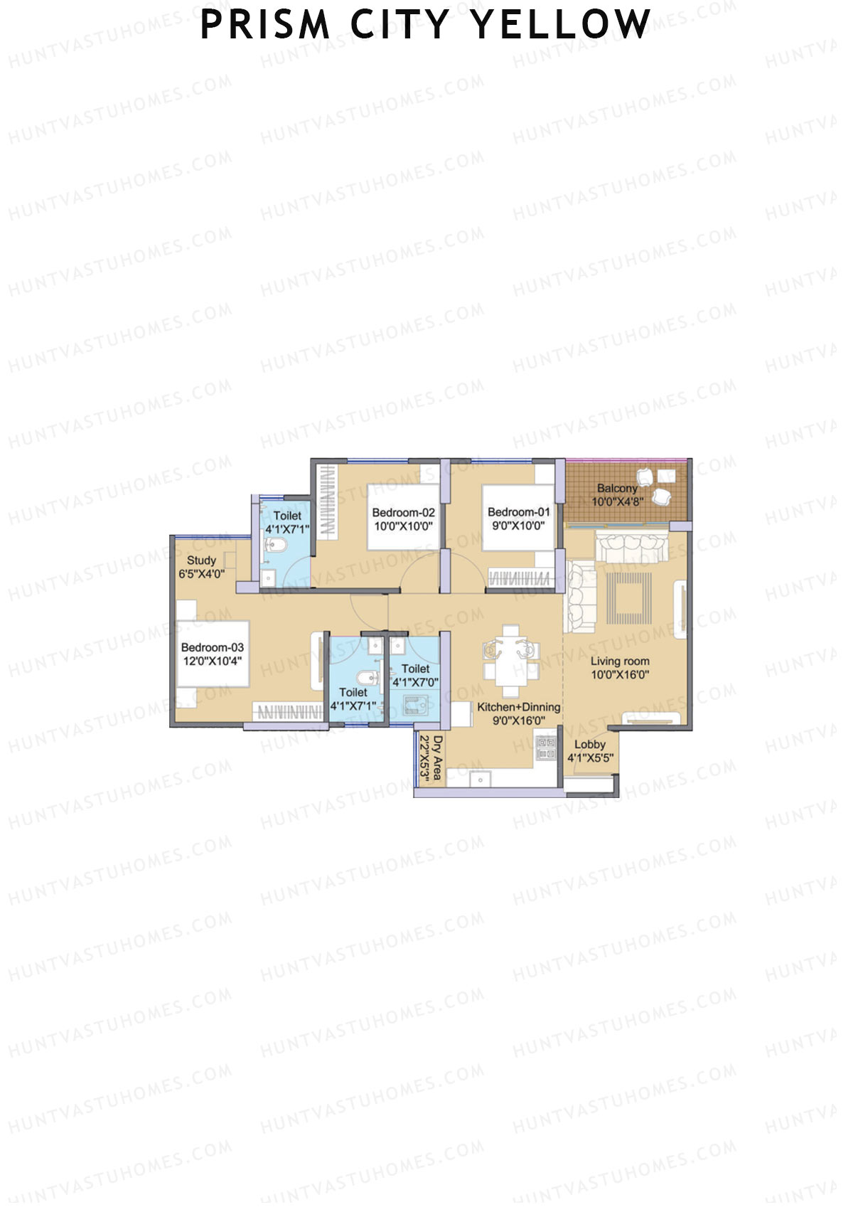 Prism City Yellow Tower A Unit 3 Floor Plan