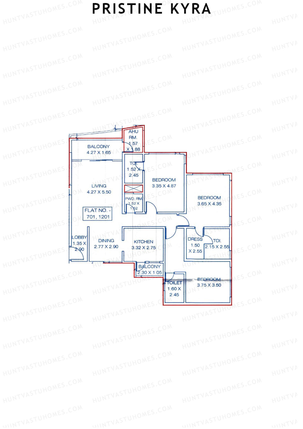 Pristine Kyra, Tower A, Unit 1, 3BHK, Carpet Area 1546   sq ft 