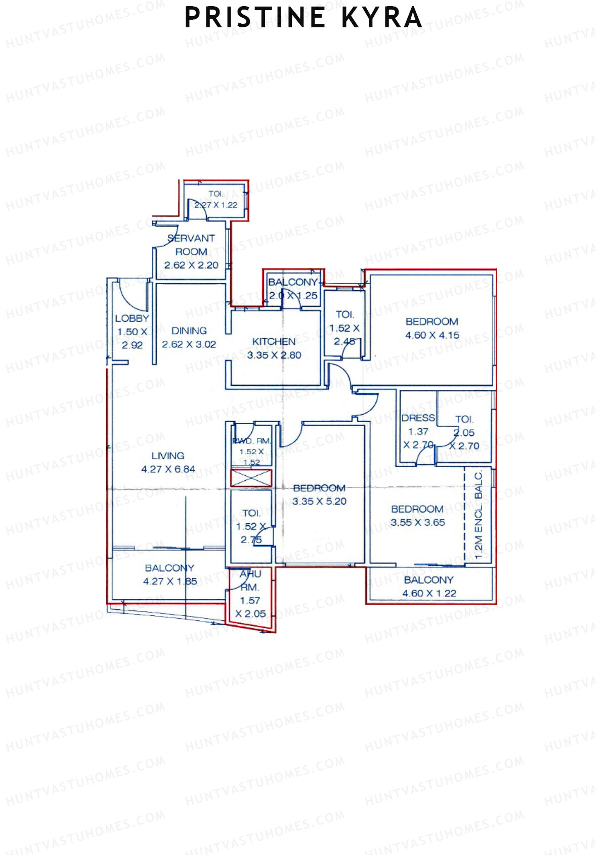 Pristine Kyra, Tower A, Unit 2, 3BHK, Carpet Area 1882   sq ft 