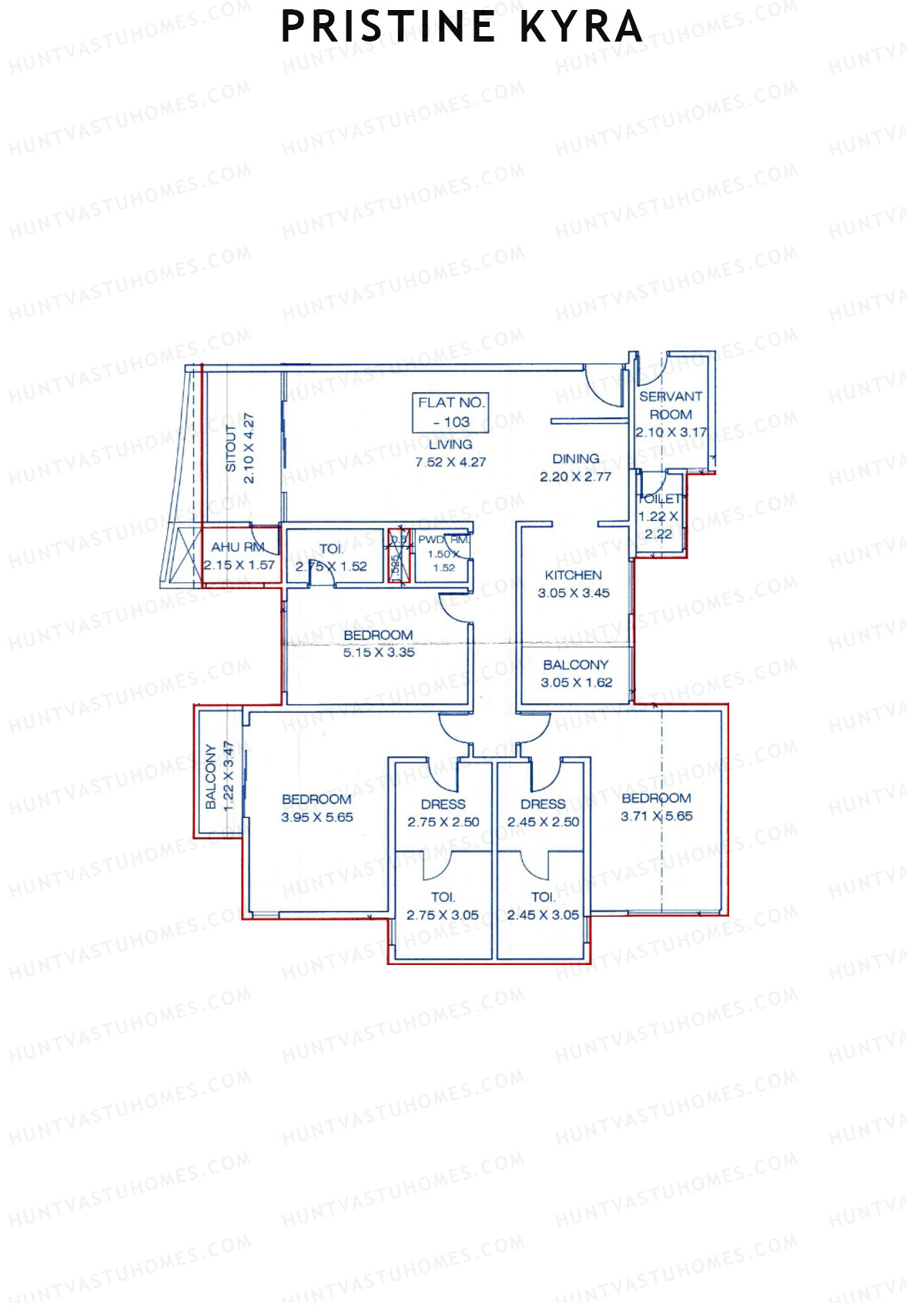 Pristine Kyra, Tower A, Unit 3, 3BHK, Carpet Area 2216   sq ft 