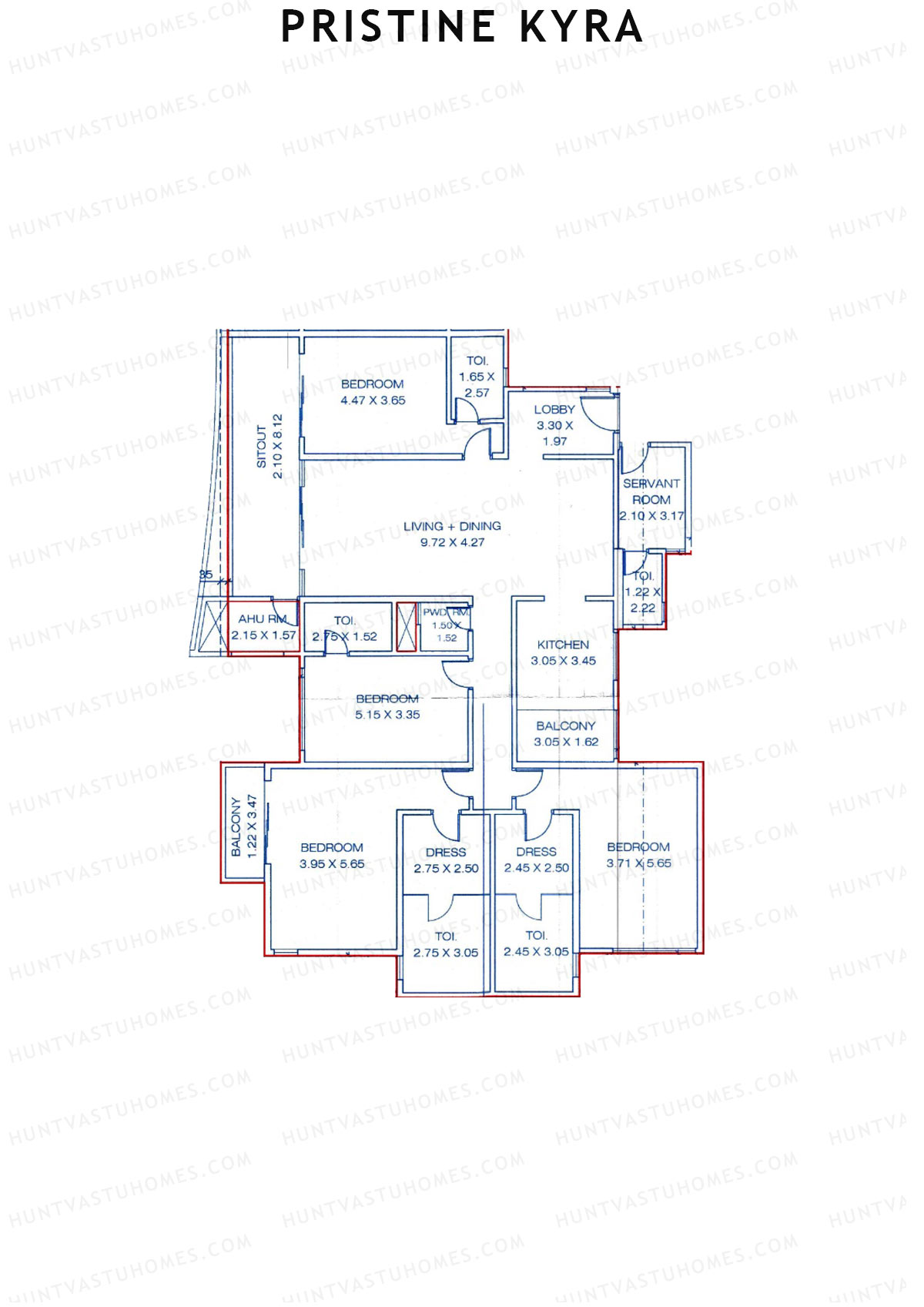 Pristine Kyra, Tower A, Unit 3, 4BHK, Carpet Area 2644   sq ft 