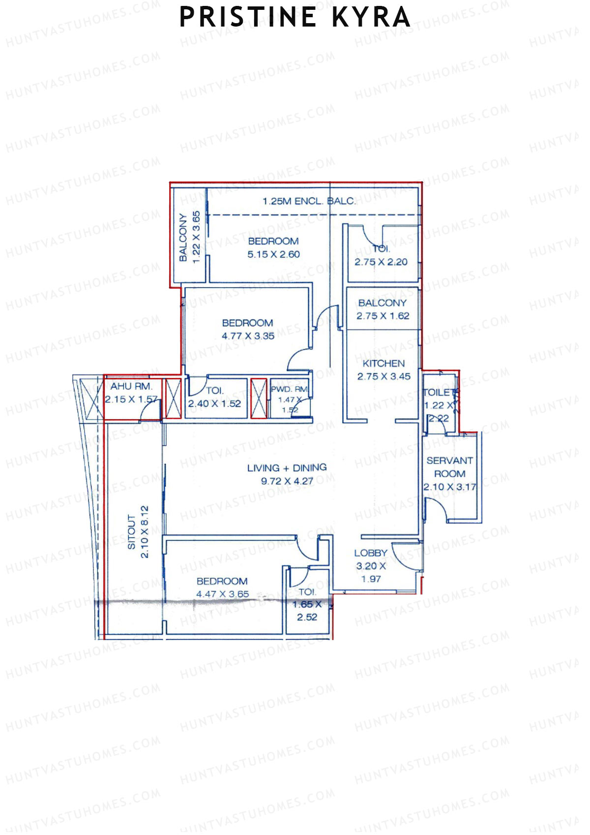 Pristine Kyra, Tower A, Unit 4, 3BHK, Carpet Area 2025   sq ft 