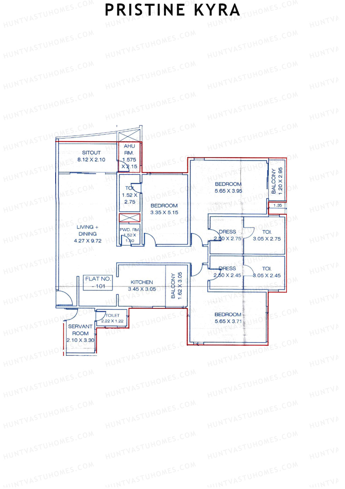Pristine Kyra, Tower B, Unit 1, 3BHK, Carpet Area 2245   sq ft 
