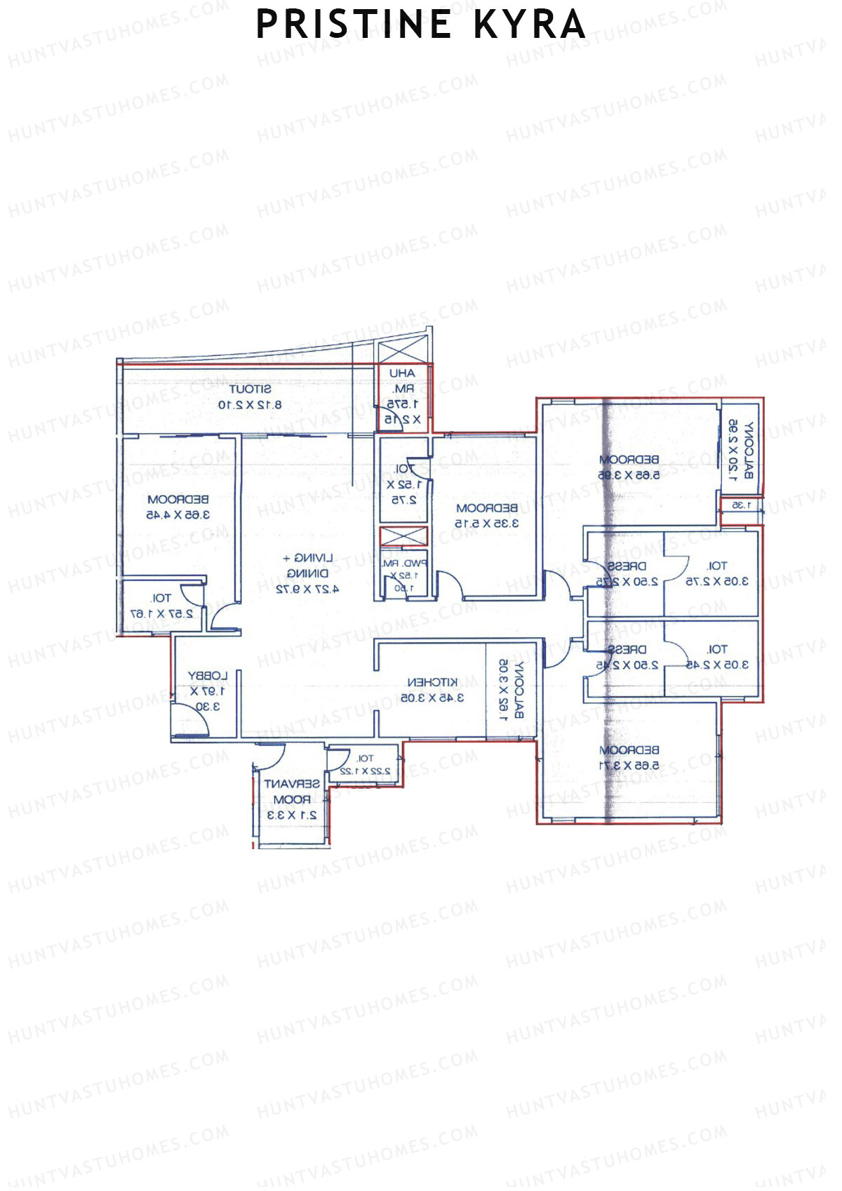 Pristine Kyra, Tower B, Unit 1, 4BHK, Carpet Area 2636   sq ft 