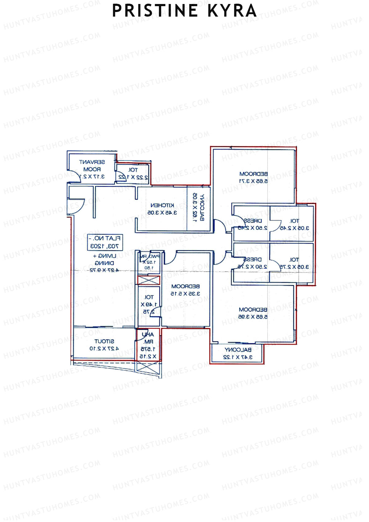 Pristine Kyra, Tower B, Unit 2, 3BHK, Carpet Area 2216   sq ft 