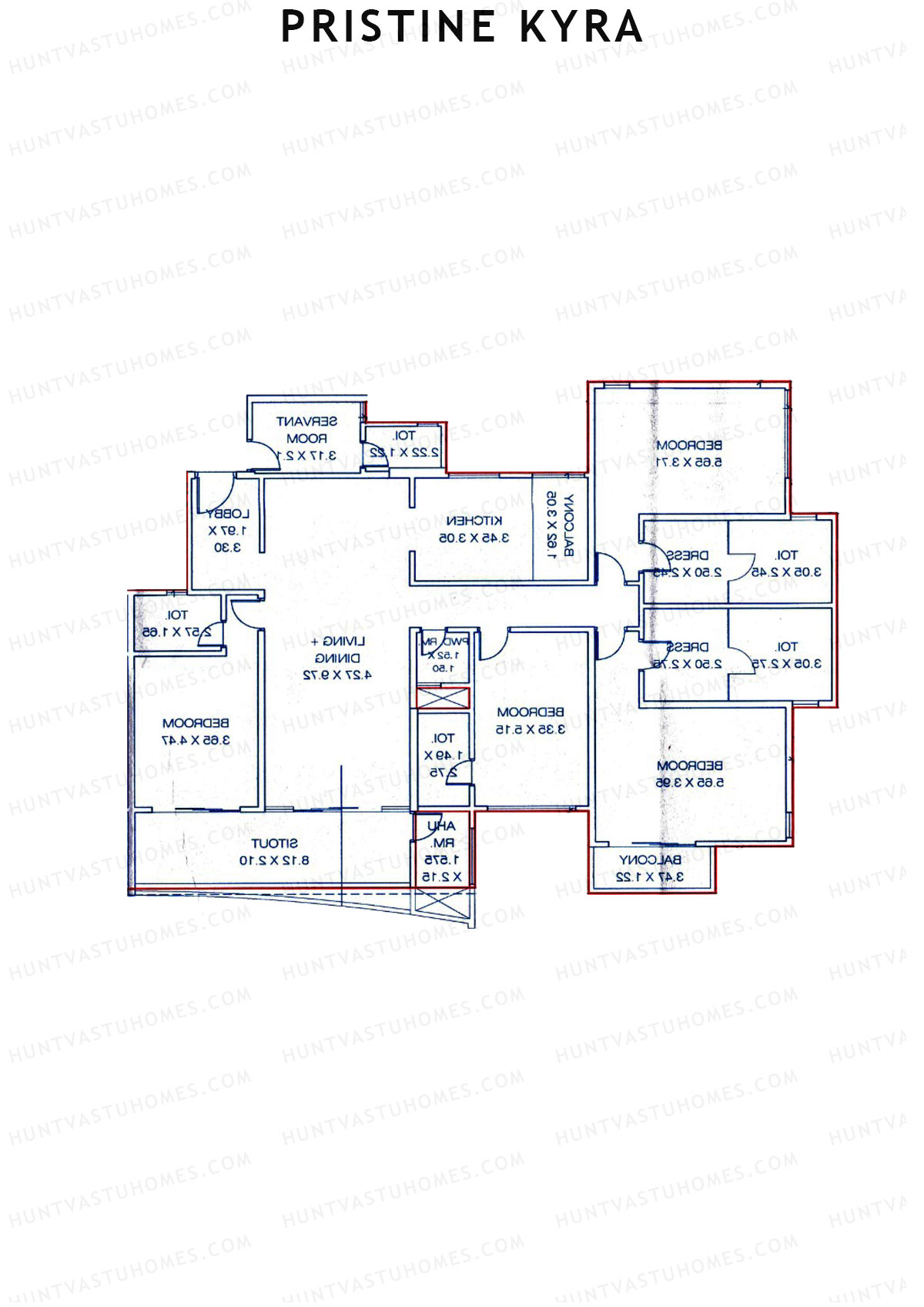 Pristine Kyra, Tower B, Unit 2, 4BHK, Carpet Area 2644   sq ft 