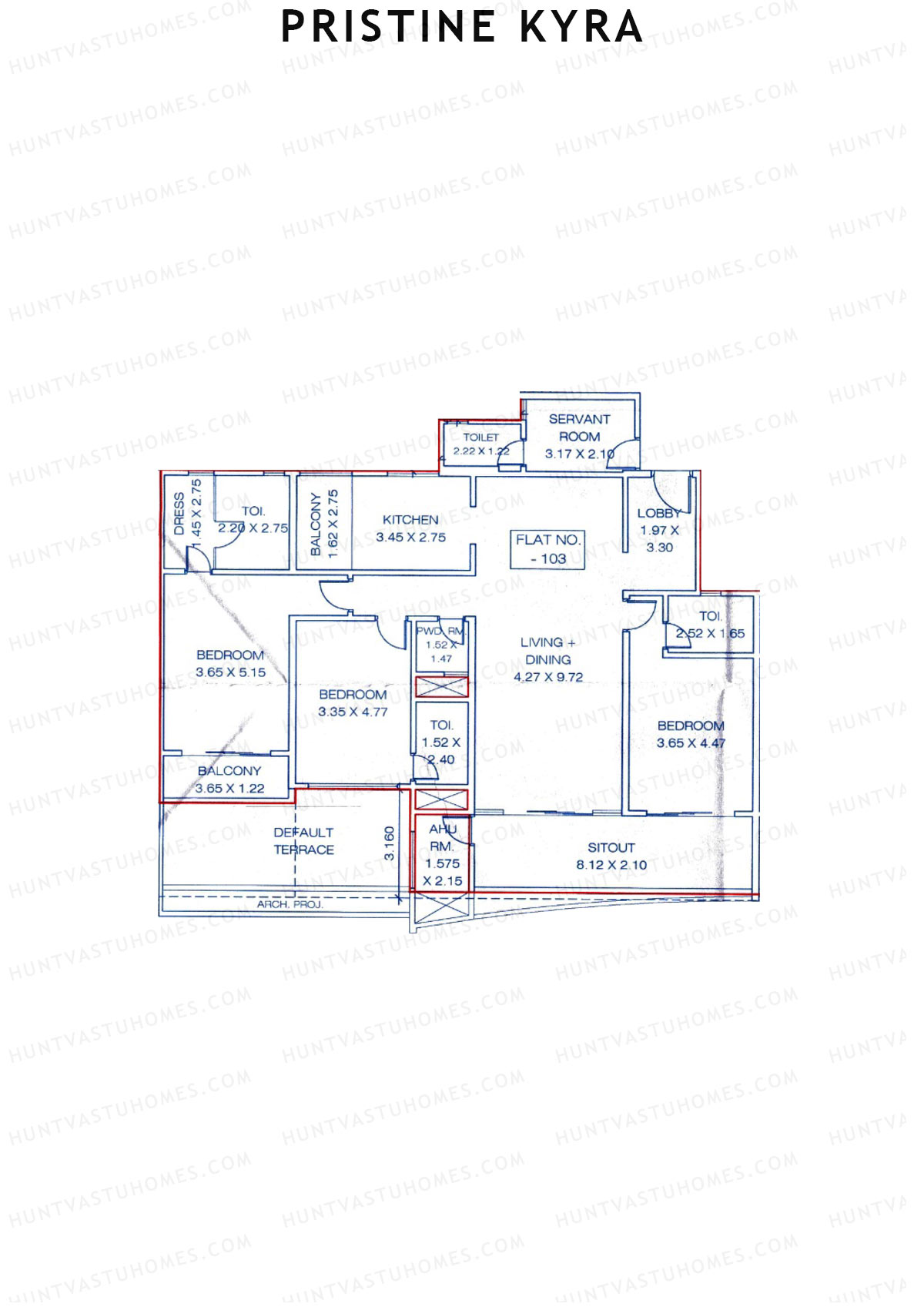 Pristine Kyra, Tower B, Unit 3, 3BHK, Carpet Area 2230   sq ft 