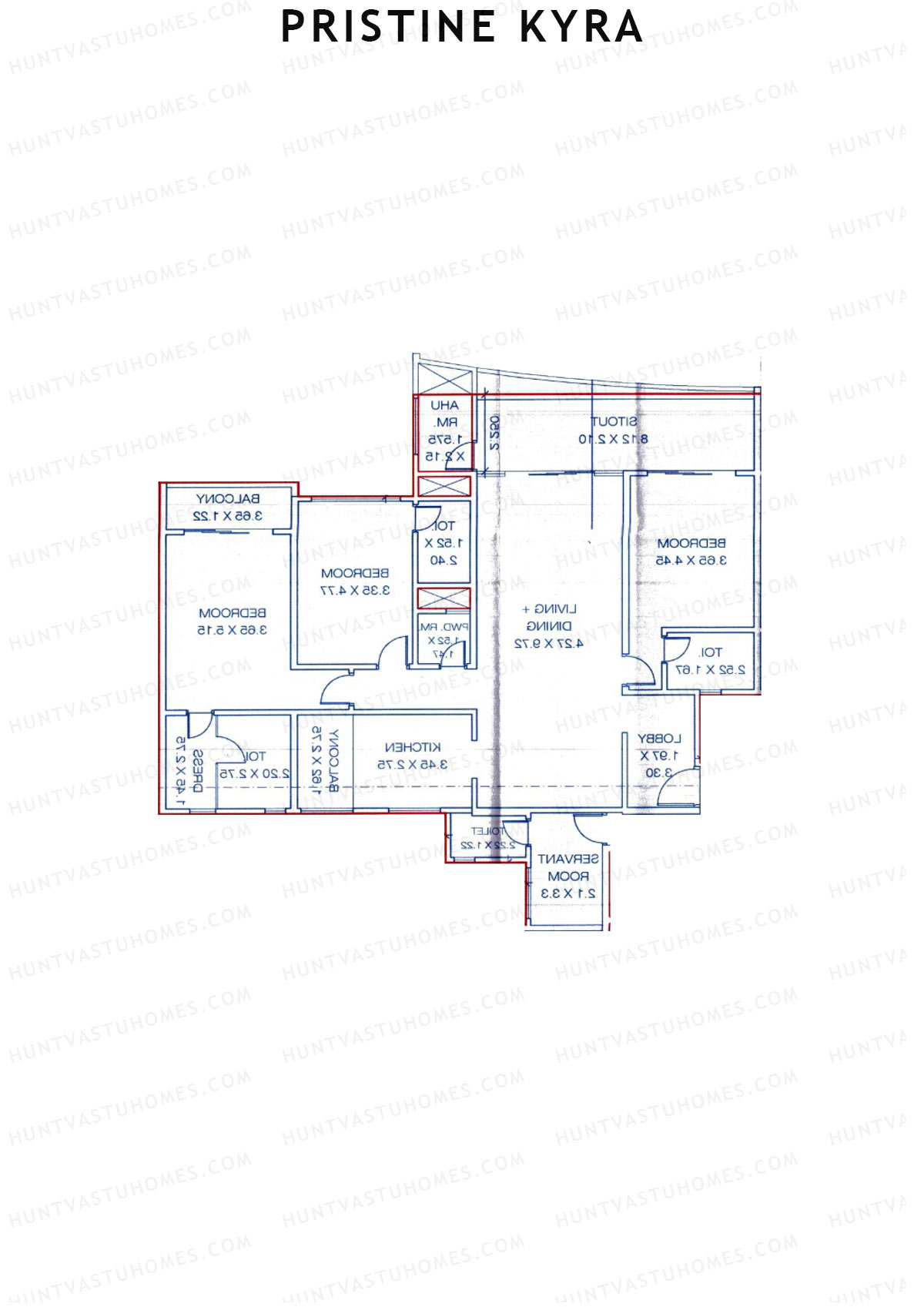 Pristine Kyra, Tower B, Unit 4, 3BHK, Carpet Area 2025   sq ft 