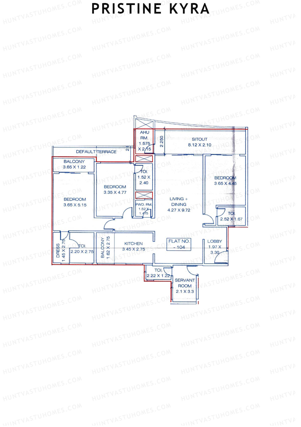 Pristine Kyra, Tower B, Unit 4, 3BHK, Carpet Area 2108   sq ft 