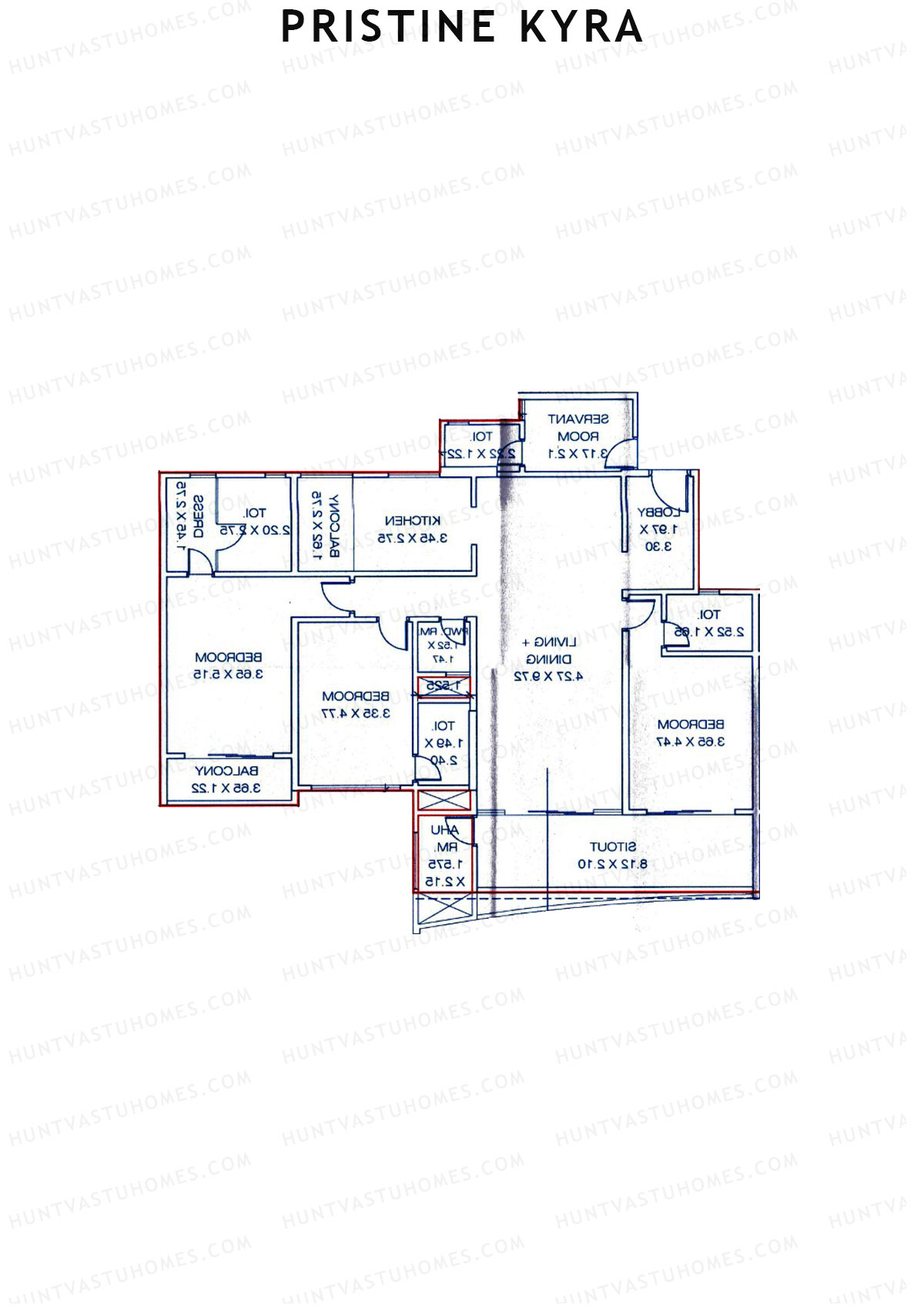 Pristine Kyra, Tower C, Unit 3, 3BHK, Carpet Area 2025   sq ft 