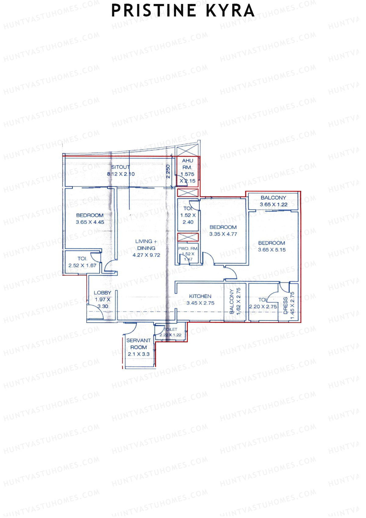 Pristine Kyra, Tower D, Unit 1, 3BHK, Carpet Area 2025   sq ft 