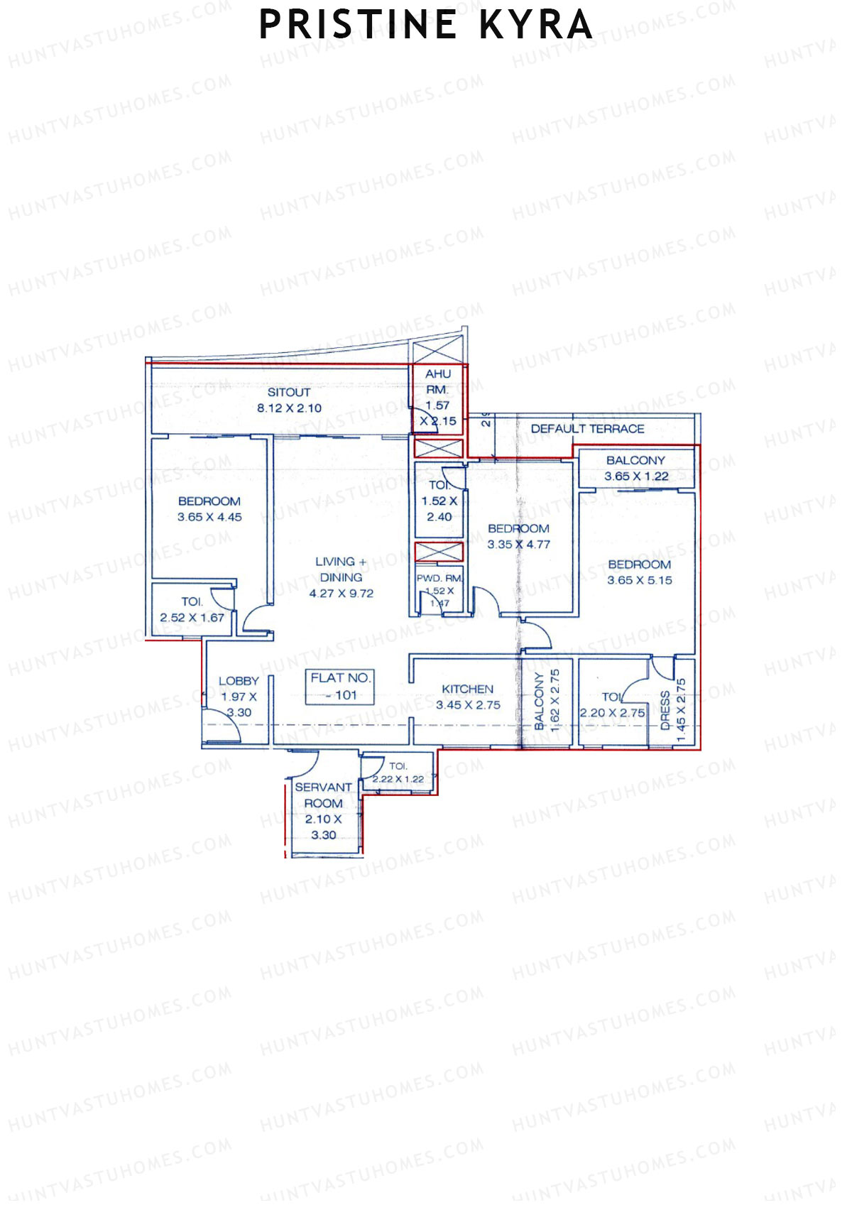 Pristine Kyra, Tower D, Unit 1, 3BHK, Carpet Area 2106   sq ft 